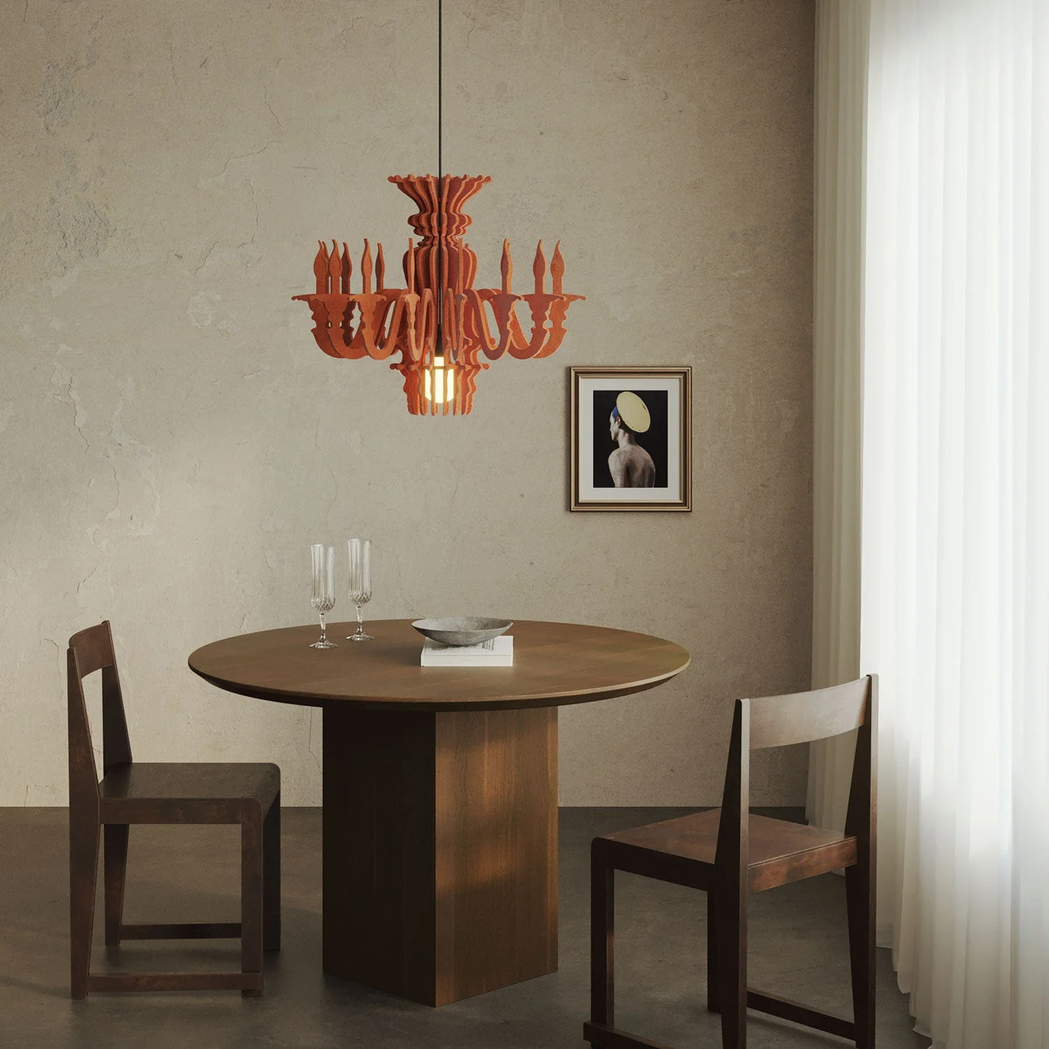 Pendant lamp with classic SHHANDELIER lampshade in sound-absorbing material - Orange melange - Image 2