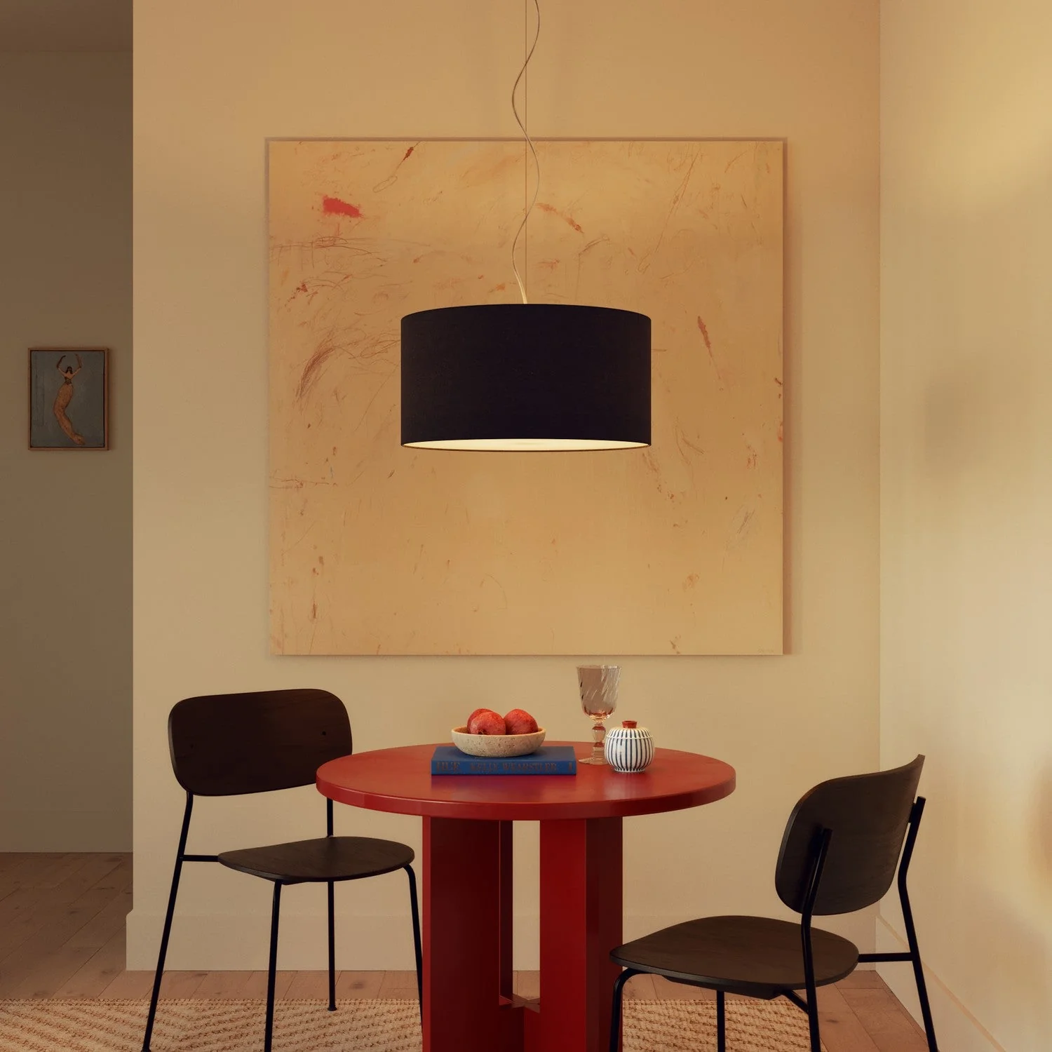 Pendant lamp with Cilindro Medium fabric lampshade - Made in Italy - Dark Gray Wool - Image 2