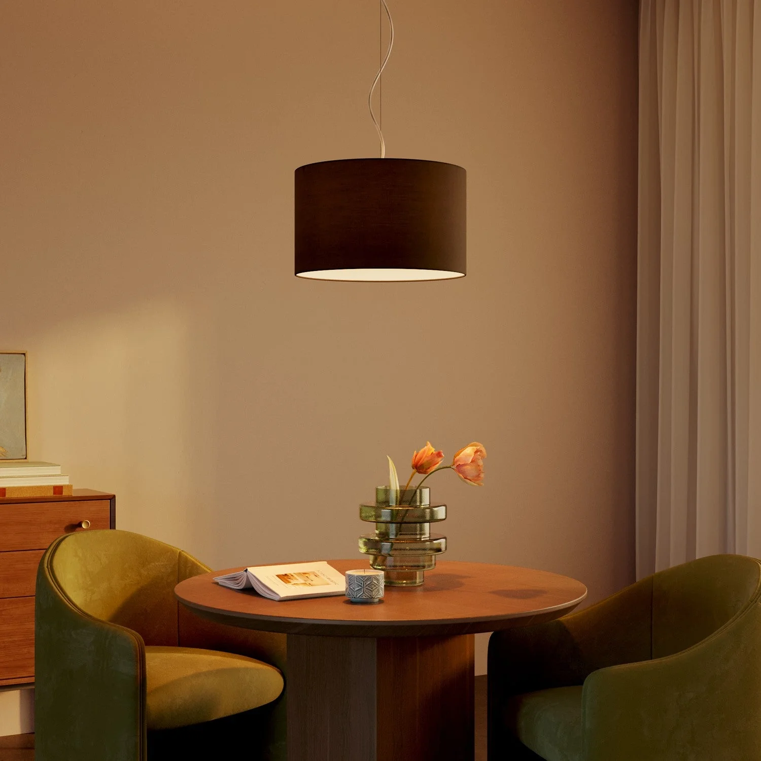 Pendant lamp with Cilindro Small fabric lampshade - Made in Italy - Anthracite Teletta - Image 2