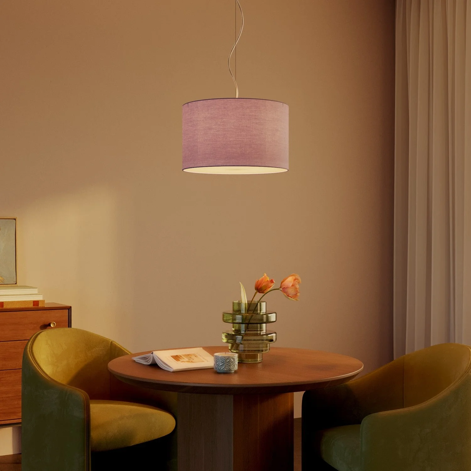 Pendant lamp with Cylinder Lampshade in fabric Small - Made in Italy - Lilac Canvas - Image 8