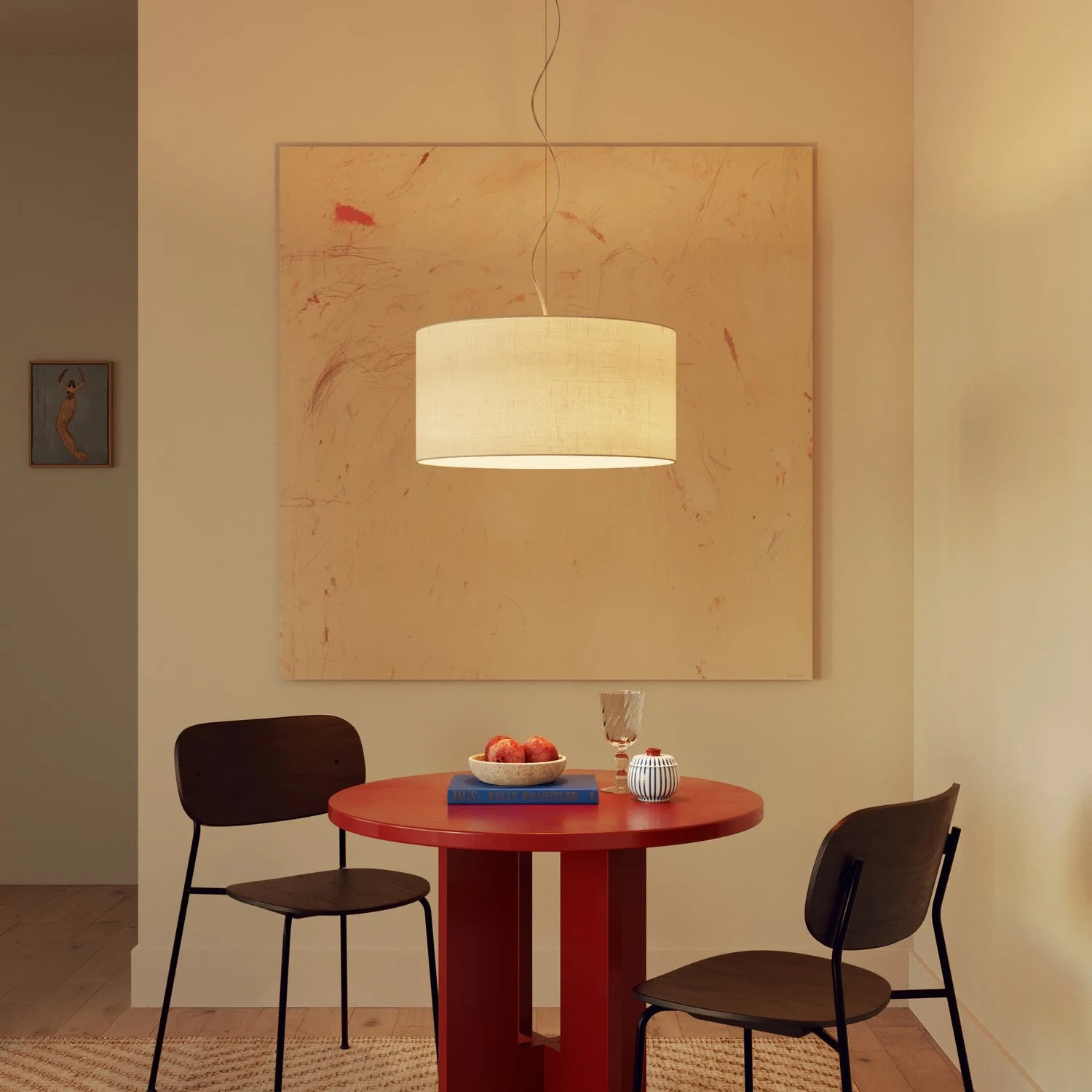Pendant lamp with fabric Lampshade Cilindro Medium Raw Linen - Made in Italy - Image 8