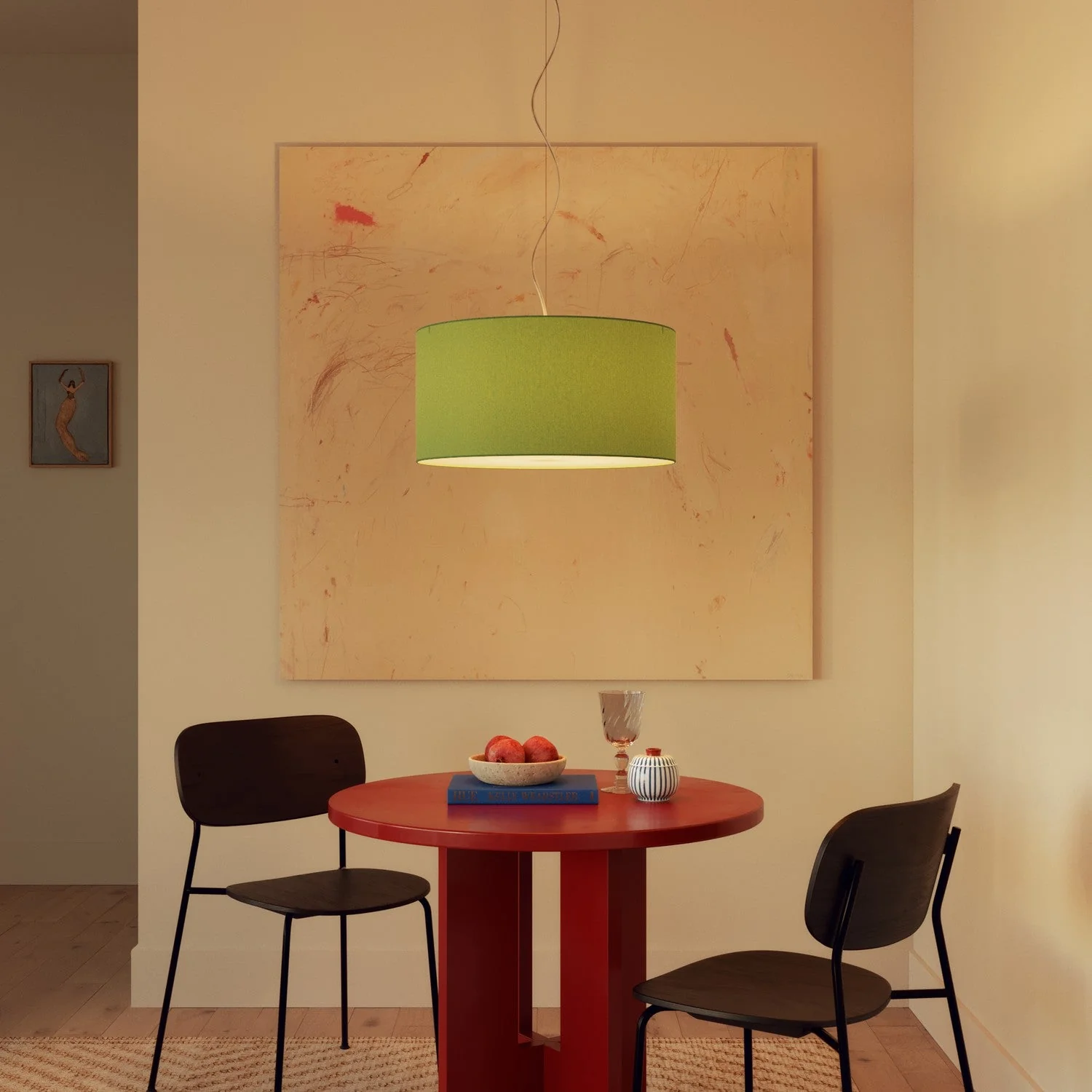 Pendant lamp with Cilindro Medium Cinette pistachio green fabric lampshade - Made in Italy - Image 2