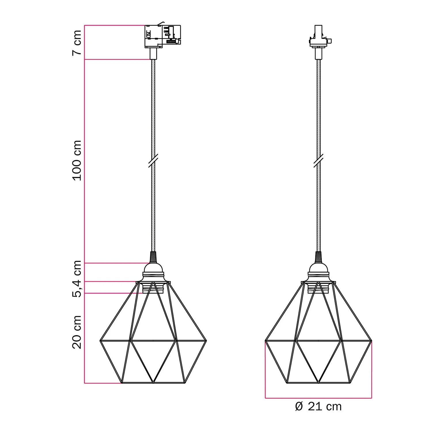 Pendant lamp with Diamond cage lampshade for tracks - Red - Image 6