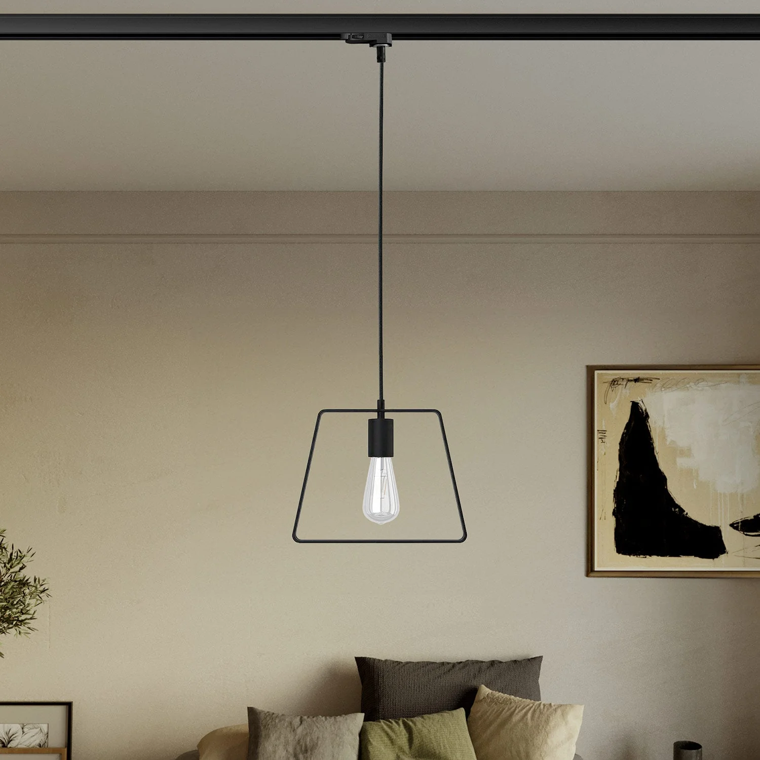 Pendant lamp with Duedì Base lampshade for tracks - Black - Image 2