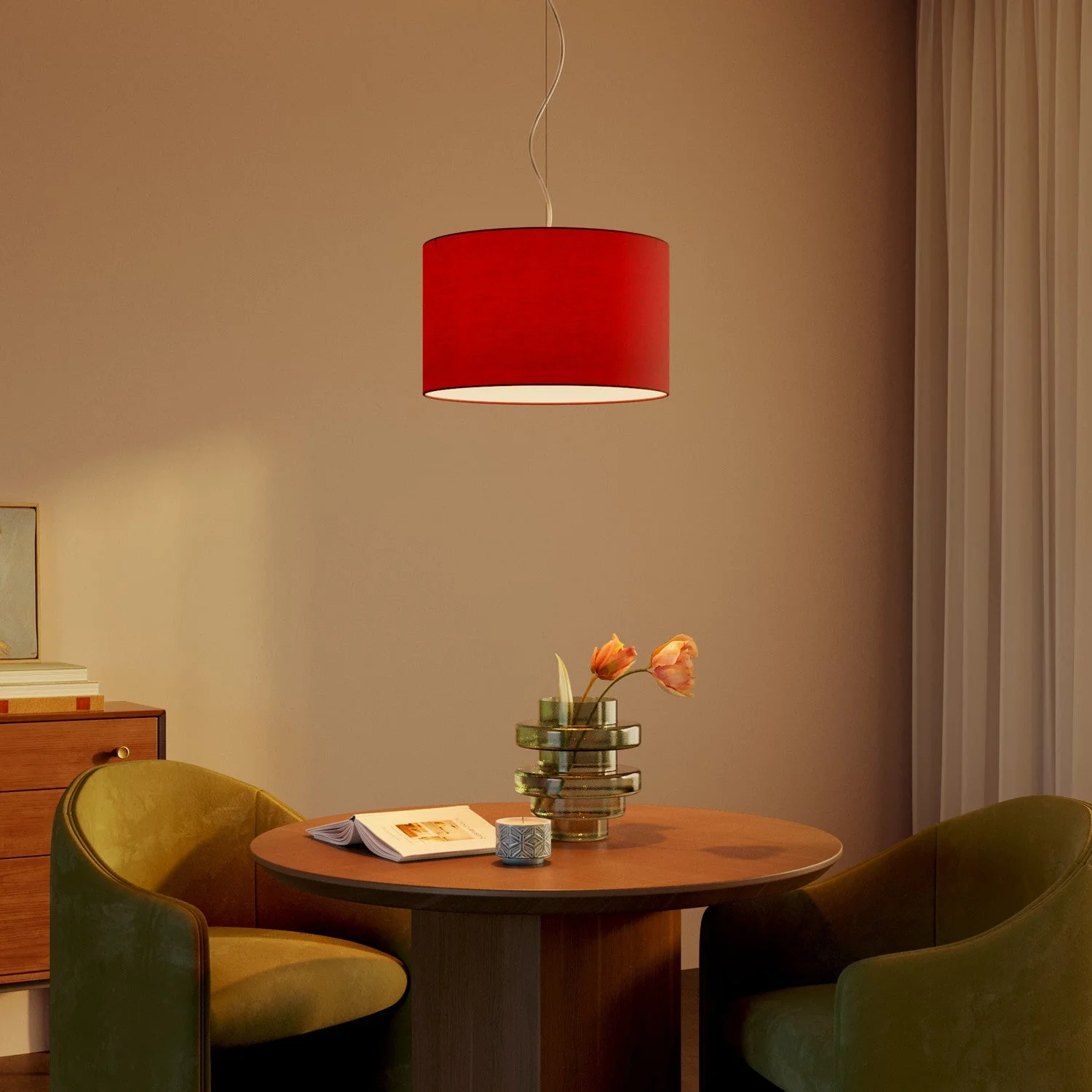 Pendant lamp with Cilindro Small Teletta red fabric lampshade - Made in Italy - Image 2