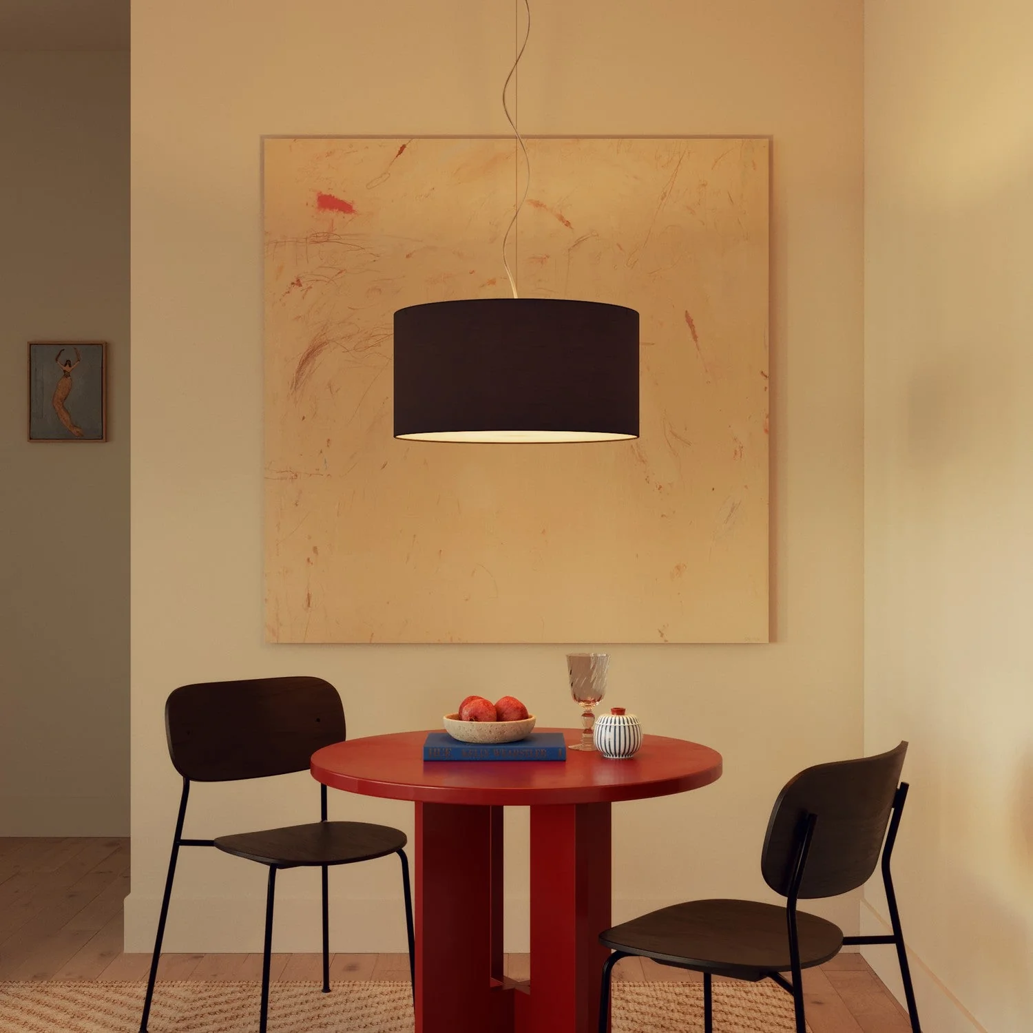 Pendant lamp with Cilindro Medium fabric lampshade - Made in Italy - Anthracite Teletta - Image 2