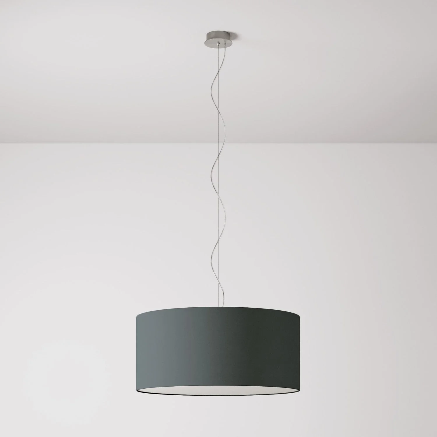 Pendant lamp with Cilindro Large fabric lampshade - Made in Italy - Teletta Dark Gray - Image 7