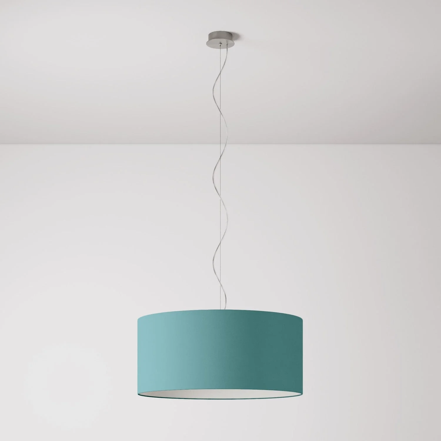 Pendant lamp with Cilindro Large fabric lampshade - Made in Italy - Verde Dubbio fabric