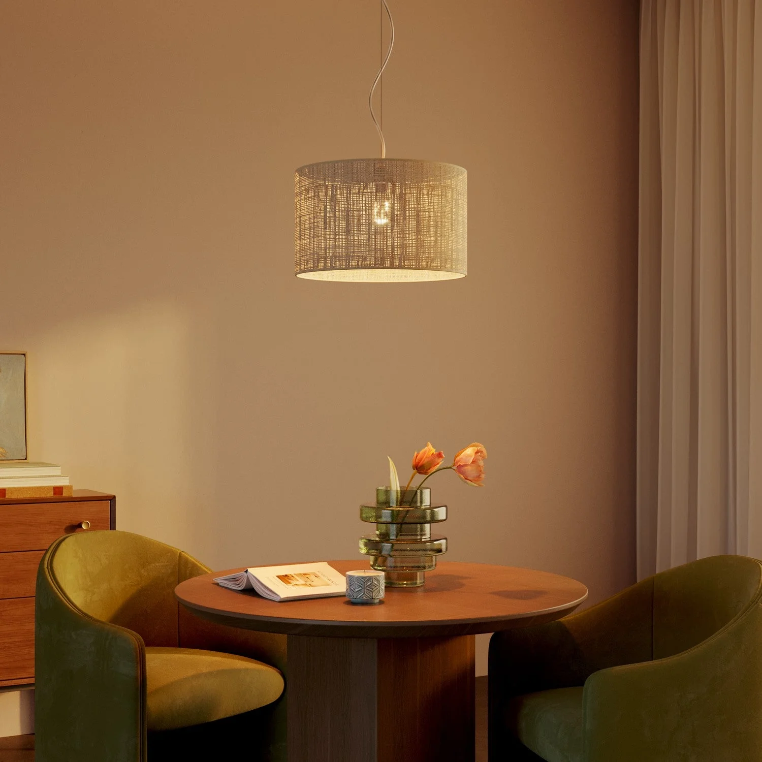 Pendant lamp with Cylindrical Fabric Lampshade Small - Made in Italy - Raphia - Image 2