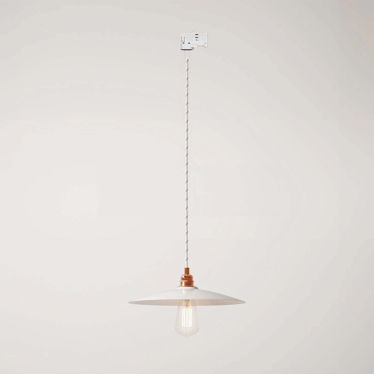 Pendant lamp with flat ceramic lampshade for tracks β Glossy white