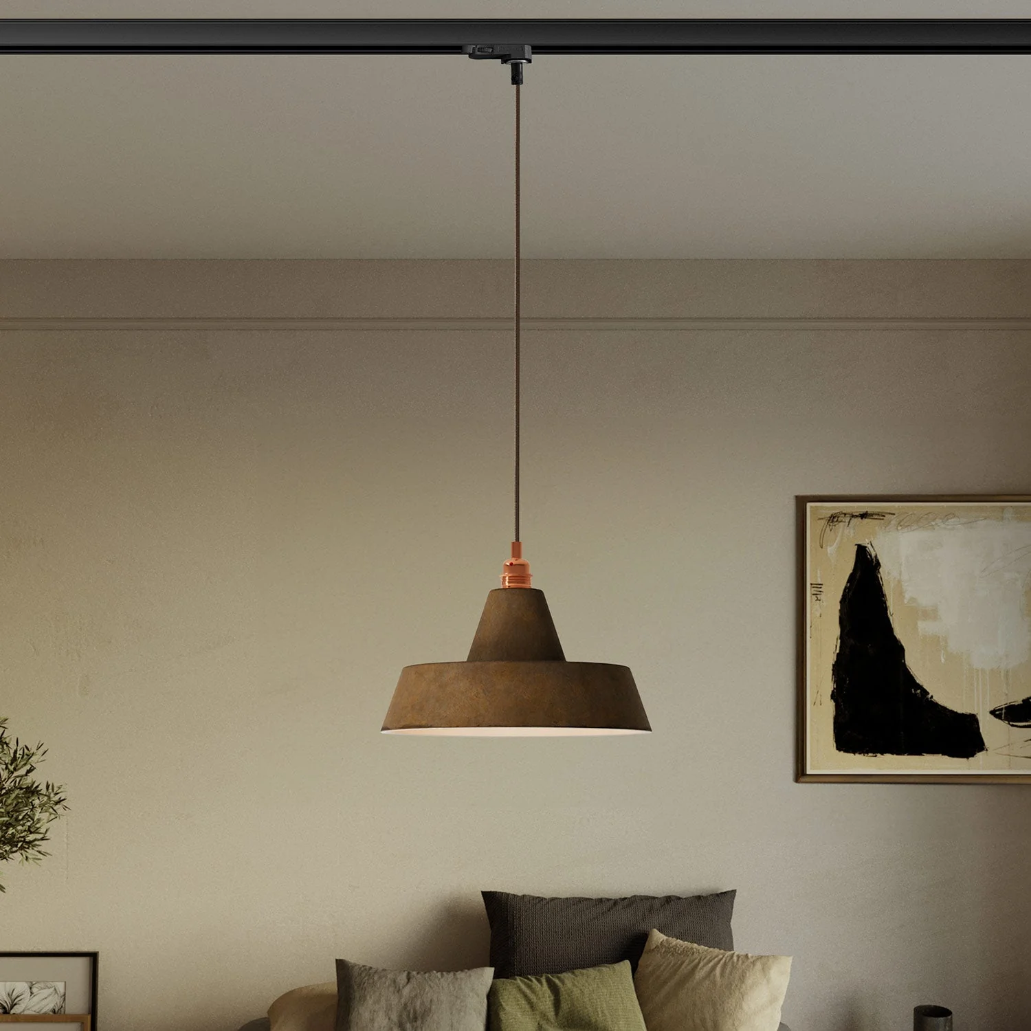 Track pendant lamp with industrial ceramic lampshade – Corten effect - Image 2