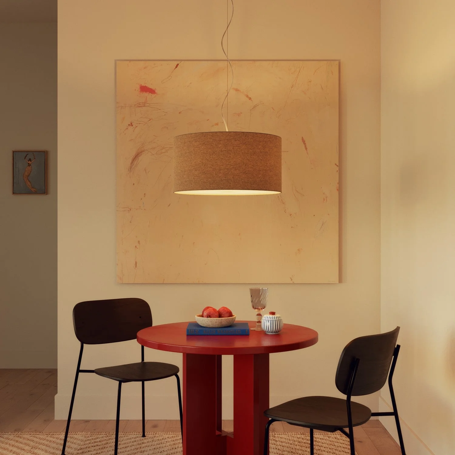 Pendant lamp with fabric Lampshade Cylinder Medium - Made in Italy - Beige Wool - Image 2