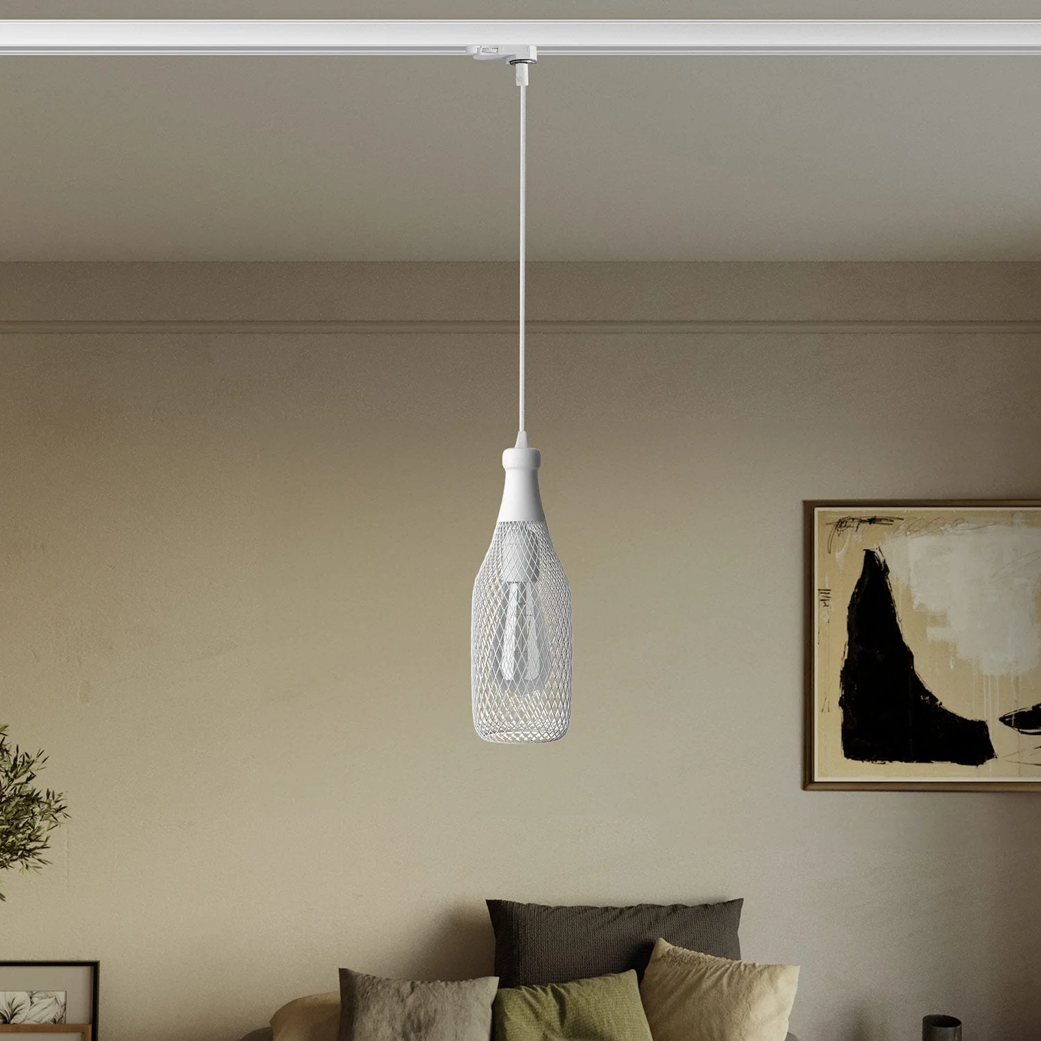 Pendant light with Magnum bottle lampshade for track systems - White - Image 2