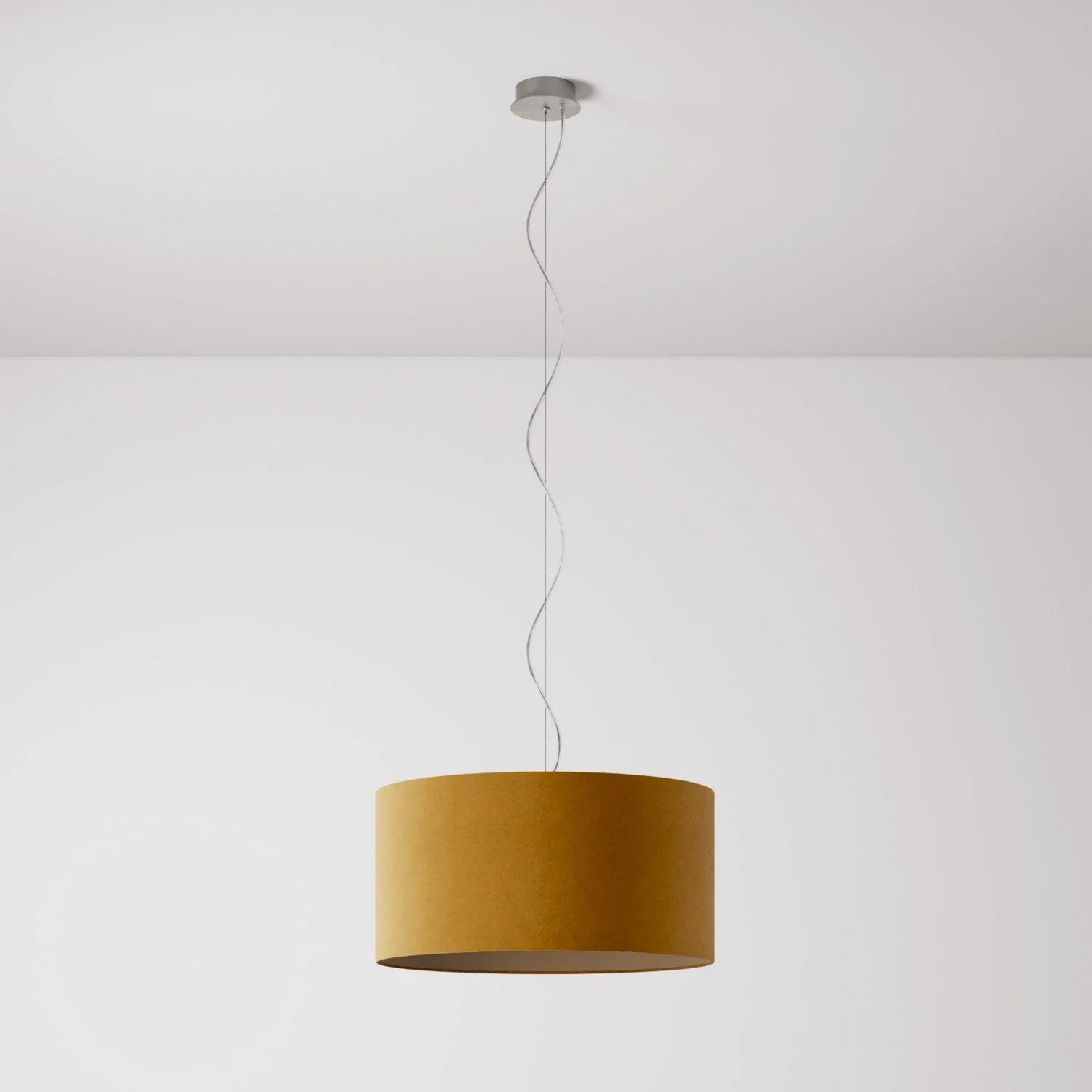 Pendant lamp with Cilindro Medium fabric lampshade - Made in Italy - Mustard Wool