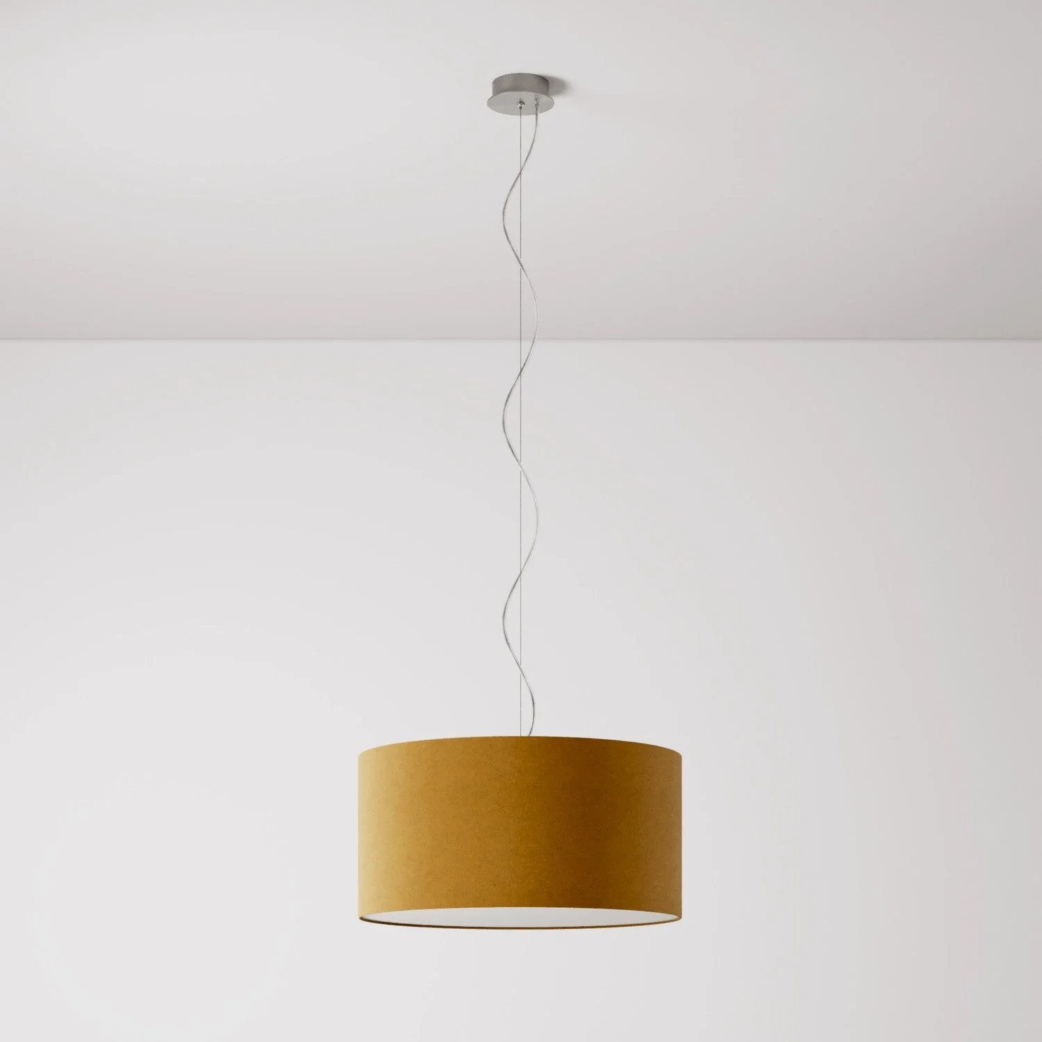 Pendant lamp with Cilindro Medium fabric lampshade - Made in Italy - Mustard Wool - Image 7