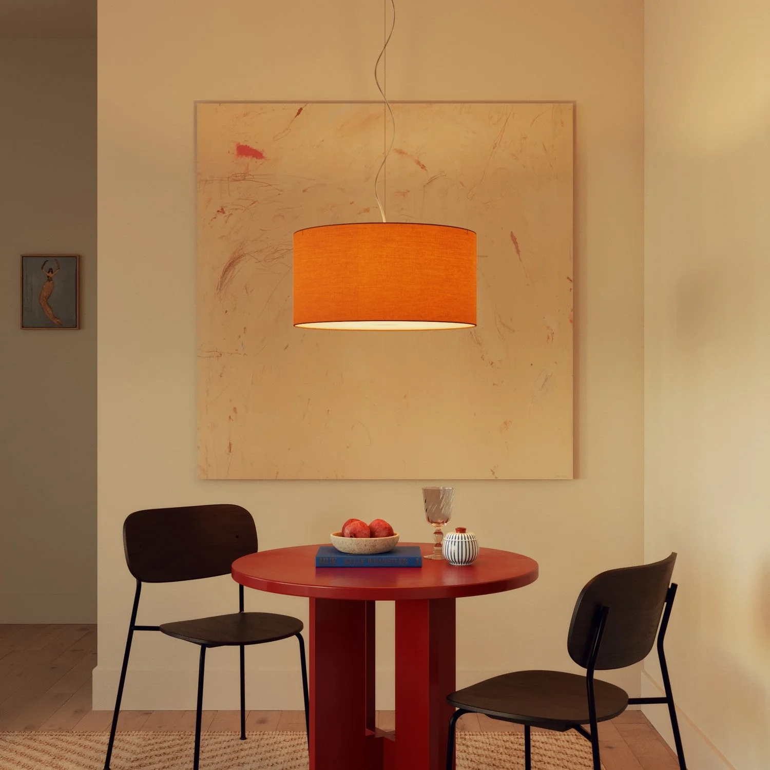 Pendant lamp with Cilindro Medium Teletta mandarin fabric lampshade - Made in Italy - Image 2
