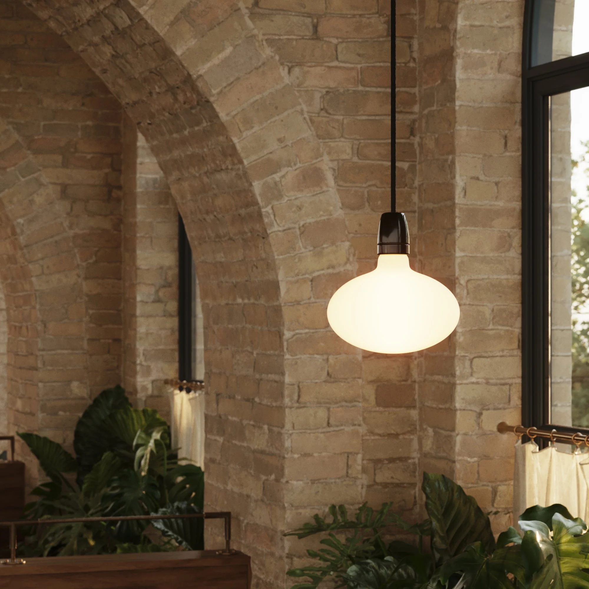 Pendant lamp with porcelain finish with LED Ellipse porcelain effect light bulbs - Black - Image 2