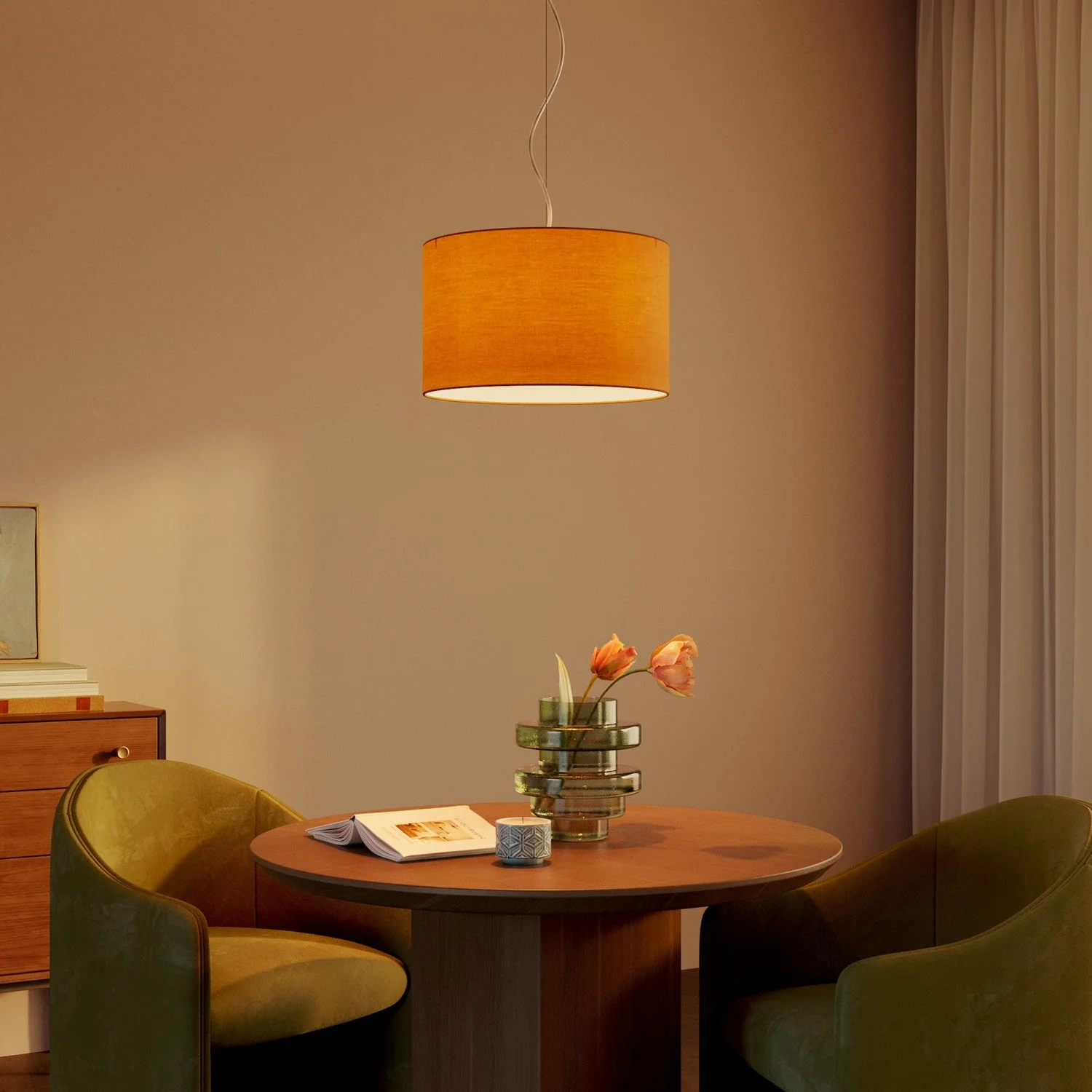 Pendant lamp with Cilindro Small Teletta mandarin fabric lampshade – Made in Italy - Image 2