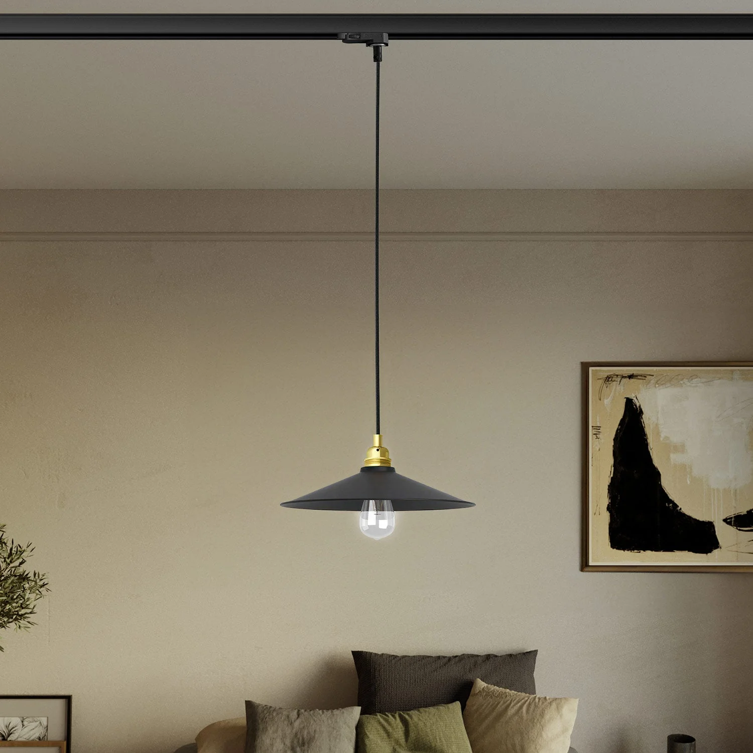 Pendant lamp with Swing lampshade for tracks - Brass - Image 2