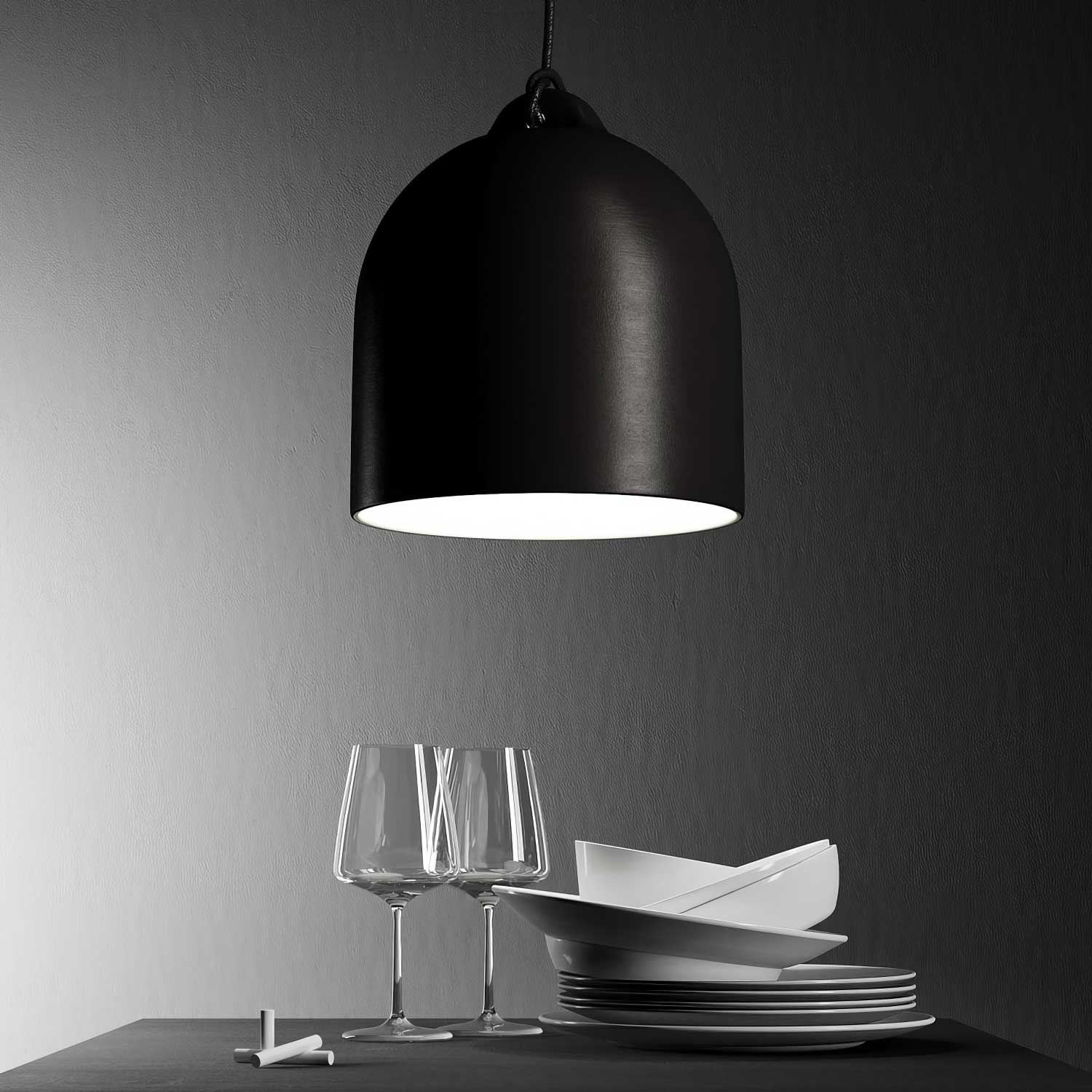 Pendant lamp with textile cable and Bell M ceramic lampshade - Blackboard - Image 3