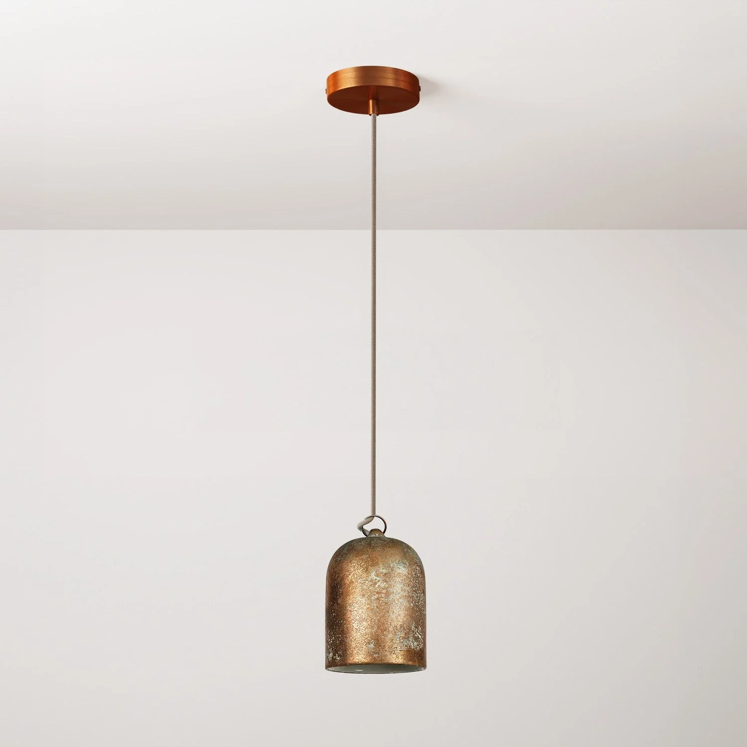 Pendant lamp complete with fabric cable and Mini Campana XS ceramic lampshade β Copper green effect