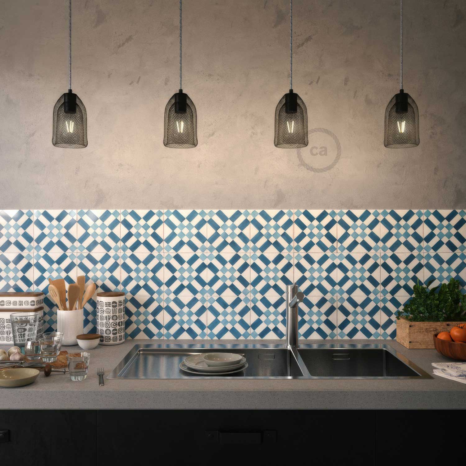 Pendant lamp with fabric cable, Ghostbell lampshade and metal details - Black - Image 2