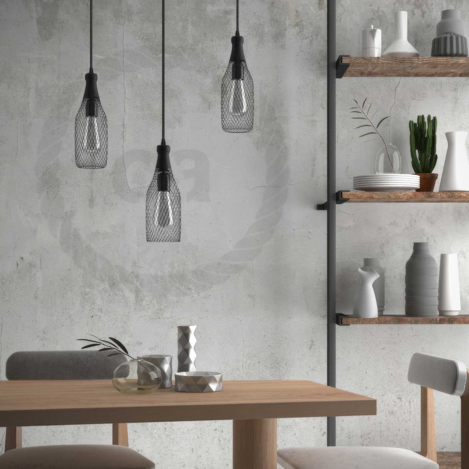 Pendant lamp with fabric cable, Magnum bottle lampshade, and metal details - Black - Image 3