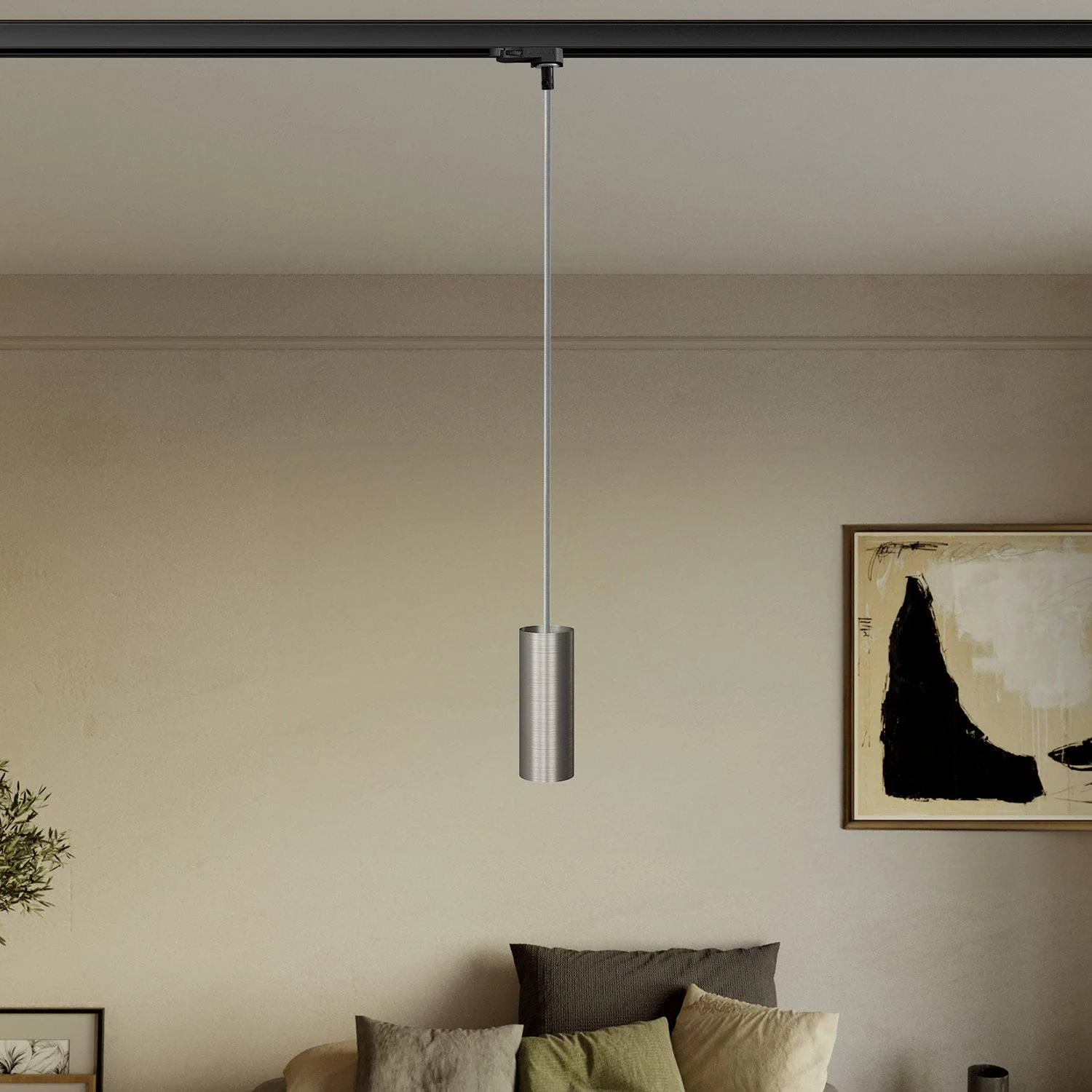 Pendant lamp with Tub-E14 lampshade for tracks – Satin titanium - Image 2