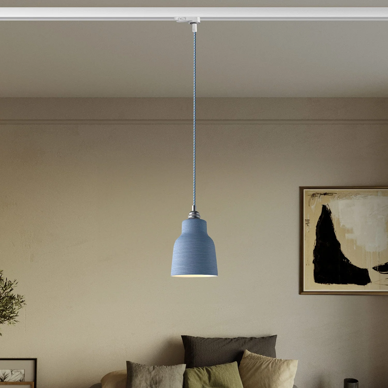 Pendant lamp with Vaso lampshade and track adapter - Avion striped - Image 2