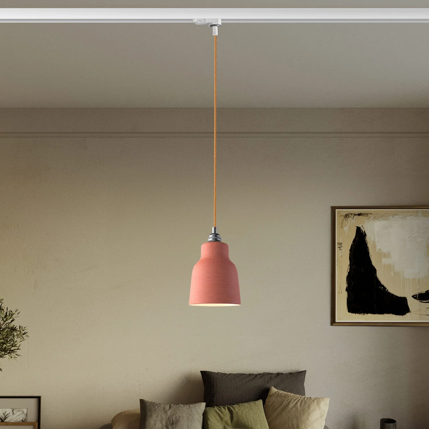 Pendant lamp with Vaso lampshade and track adapter - Striated Coral - Image 2