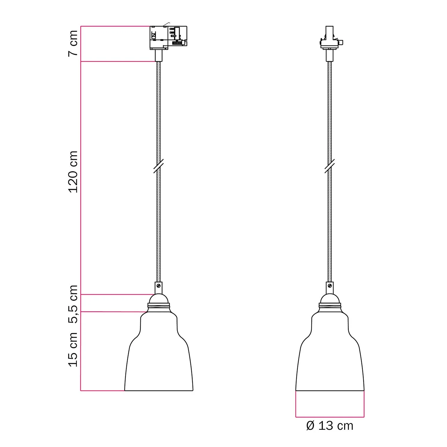 Pendant lamp with Vaso lampshade and track adapter - Striated Coral - Image 6