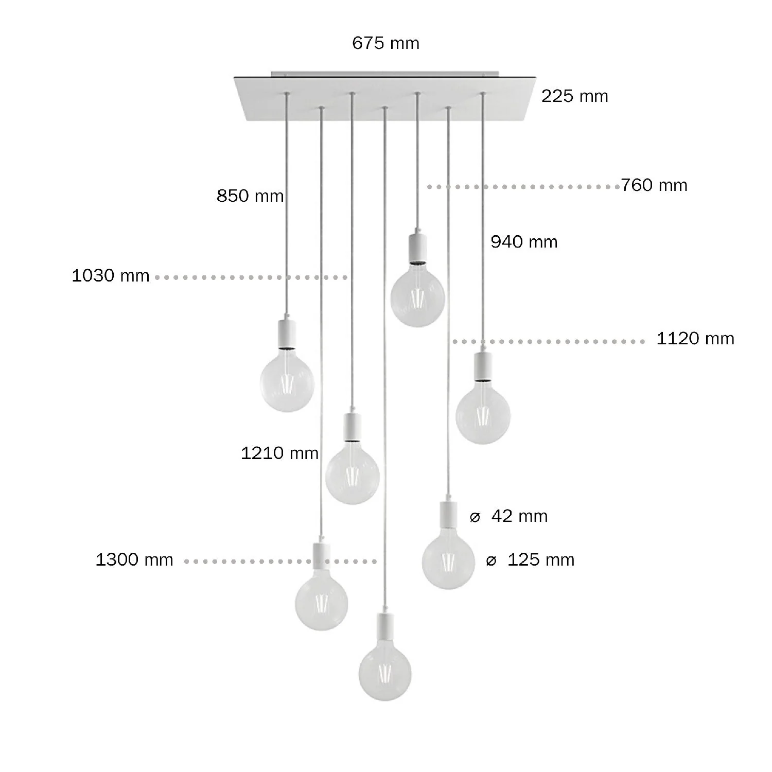 7-drop pendant lamp with XXL Rose-One rectangular 675 mm and satin copper metal finishes - Image 6