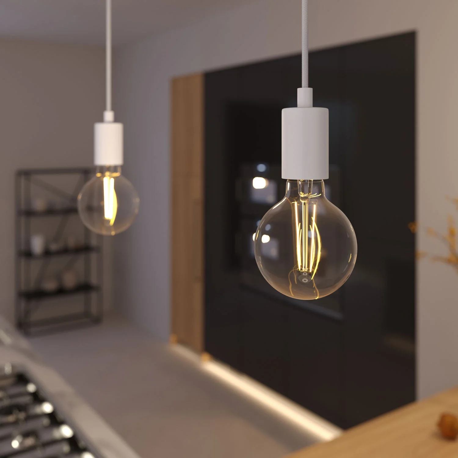 Pendant lamp complete with textile cable and monochrome metal finishes - White - Image 2