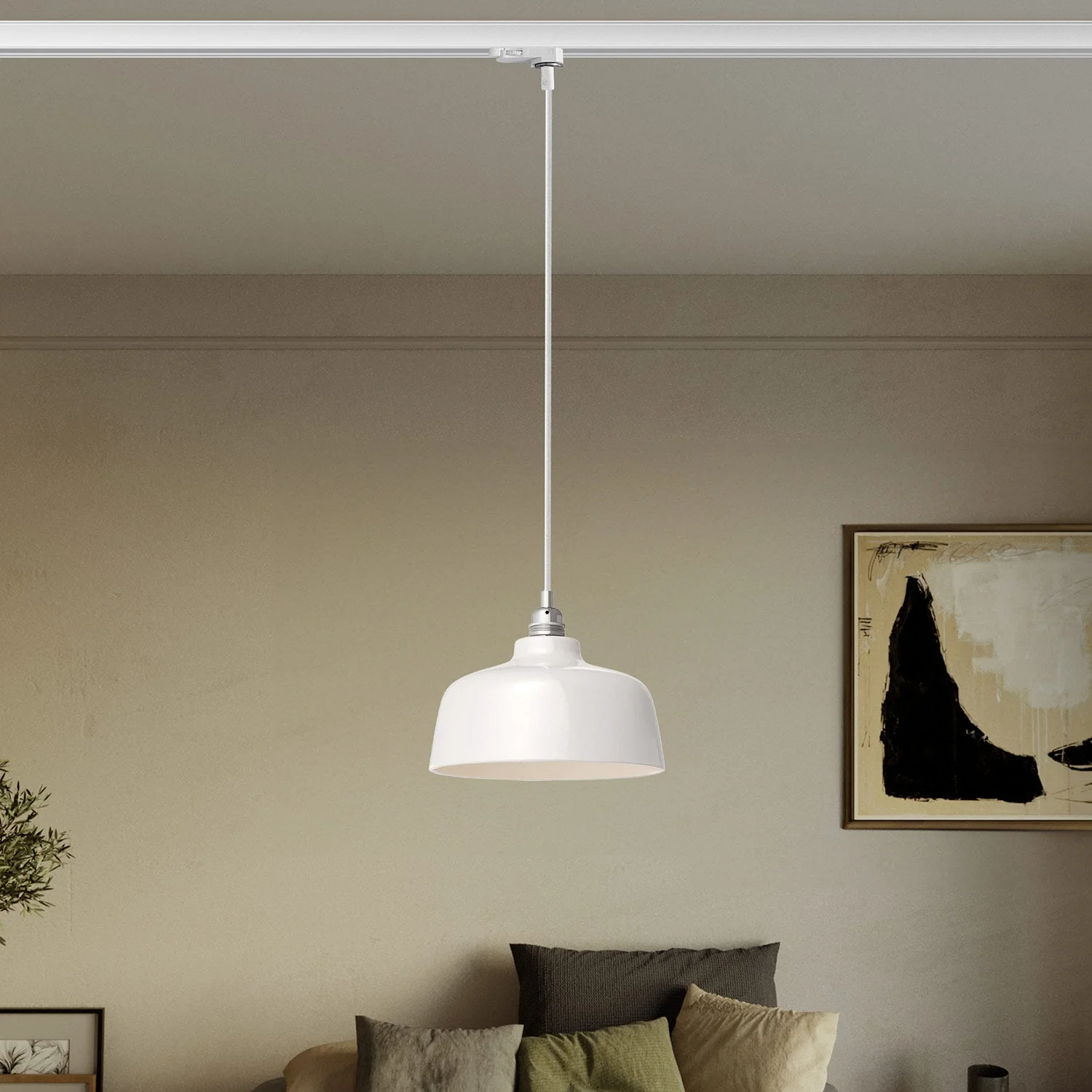 Pendant lamp with Cup lampshade and track adapter - Glossy white - Image 2