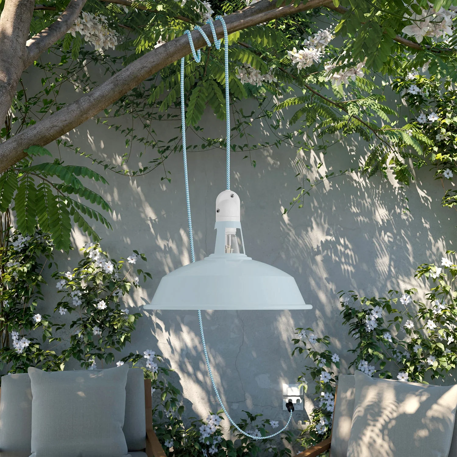 Outdoor portable Snake lamp with Harbour lampshade, 5m textile cable, IP65 waterproof lamp holder - Sugar paper blue - Image 2