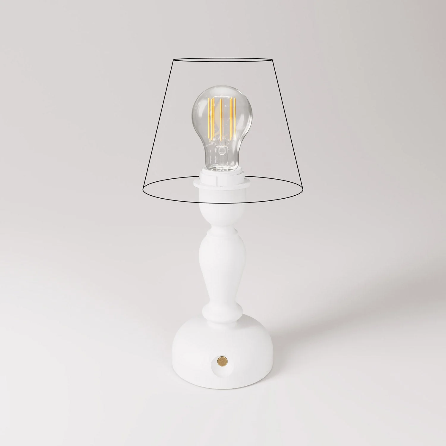Cabless14 portable rechargeable lamp with drop-shaped light bulb and lampshade-ready - White