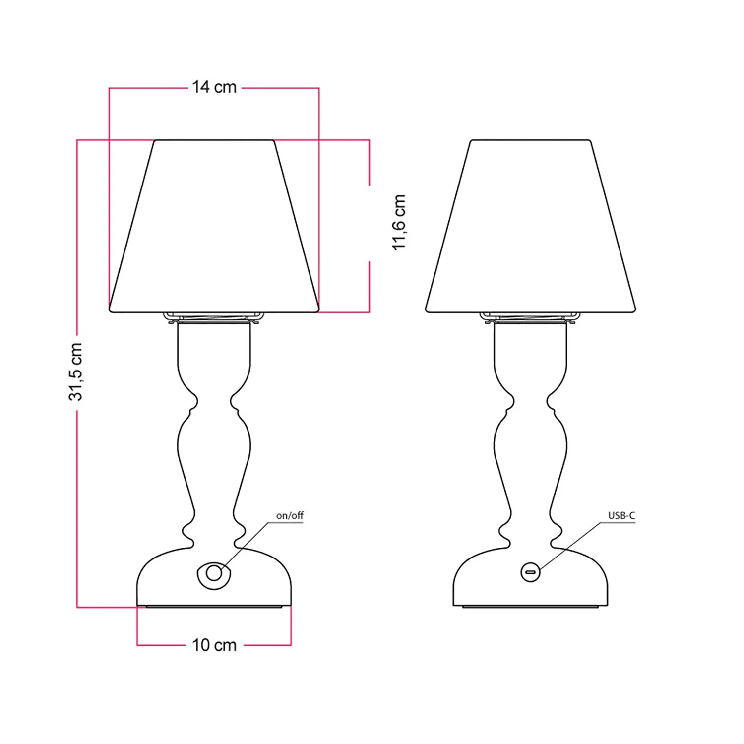 Portable rechargeable Cabless14 lamp with drop-shaped light bulb and lampshade - White - Image 5