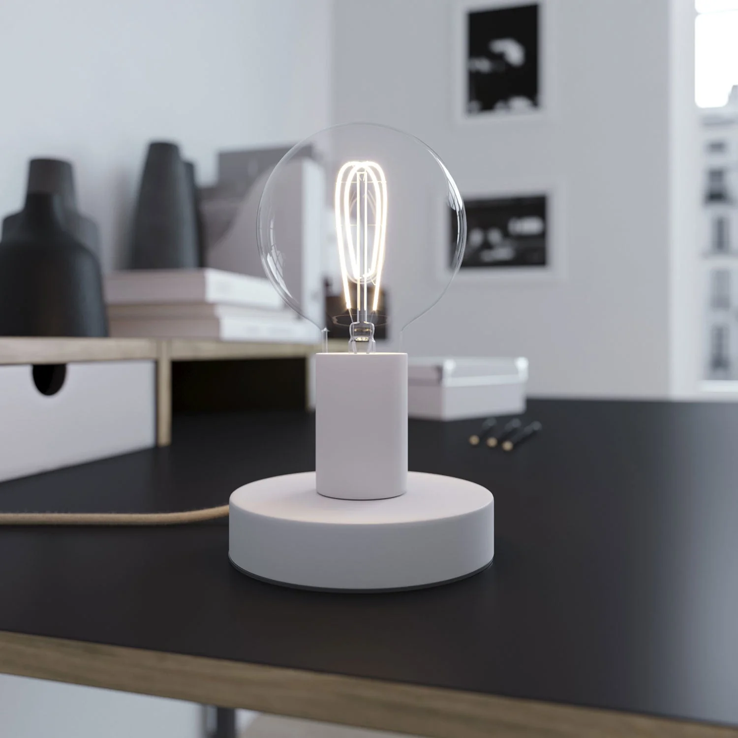 Posaluce - Metal table lamp with UK plug - Matt white - Image 2