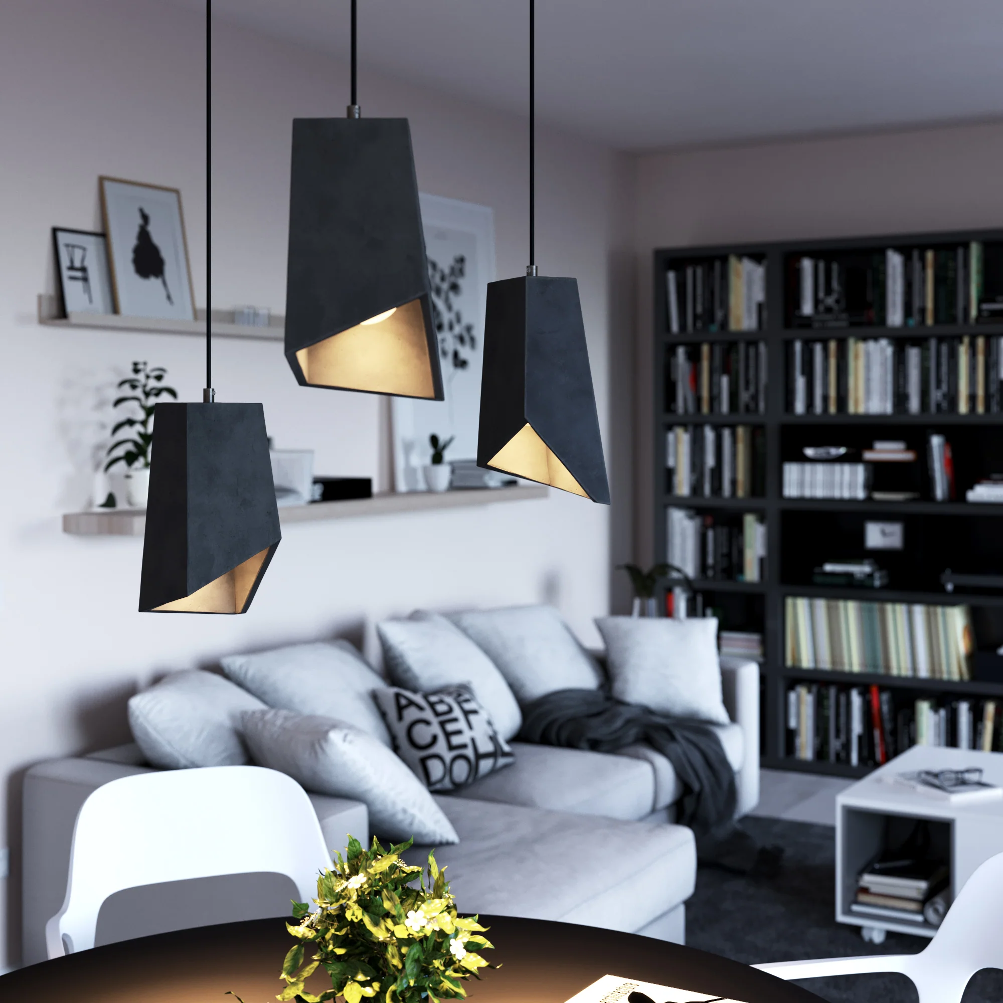Prisma cement lampshade for pendant lights, with cable clamp and E26 socket - Dark cement - Image 2