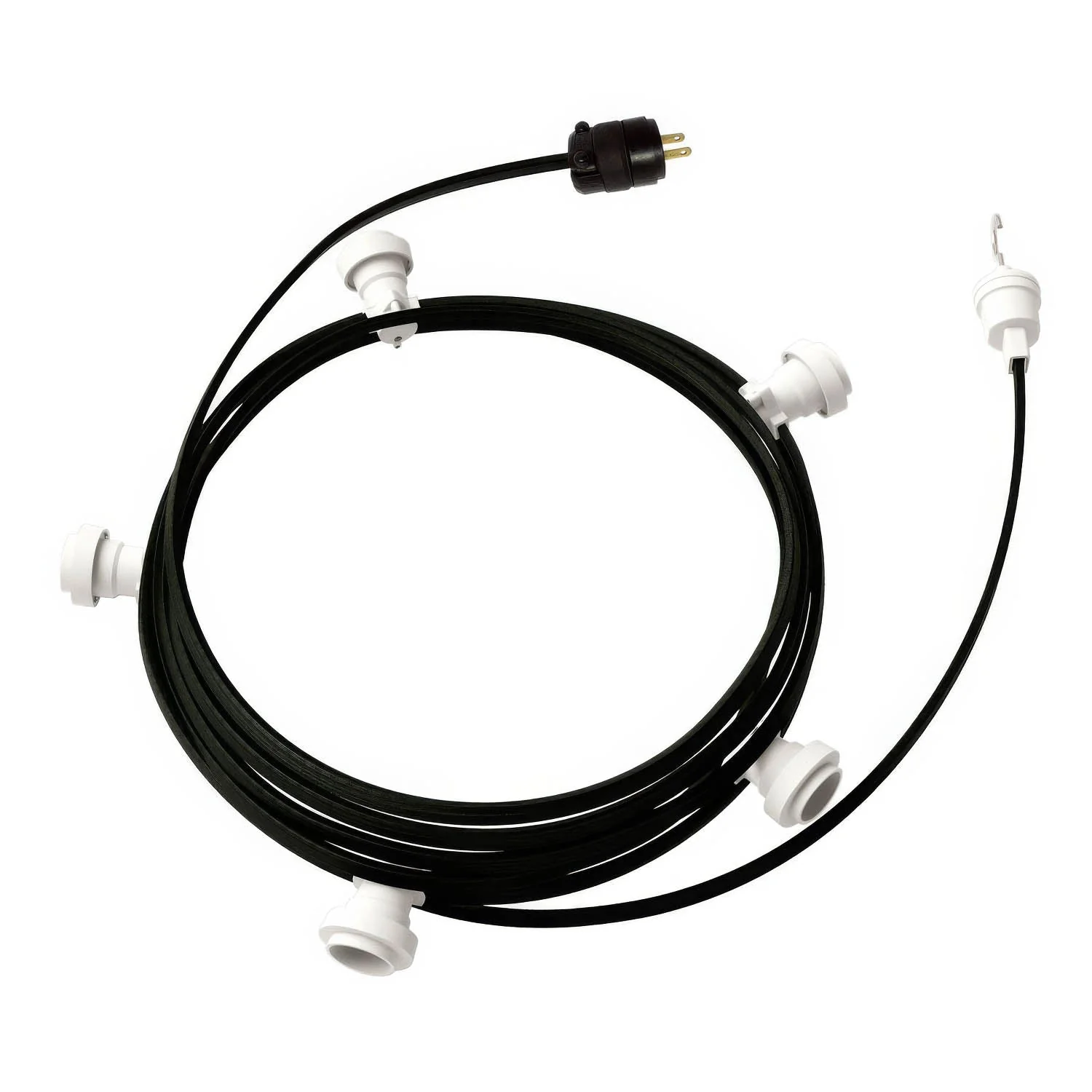 Ready-to-use 25 ft string light with 5 white sockets, hook and plug - CM04