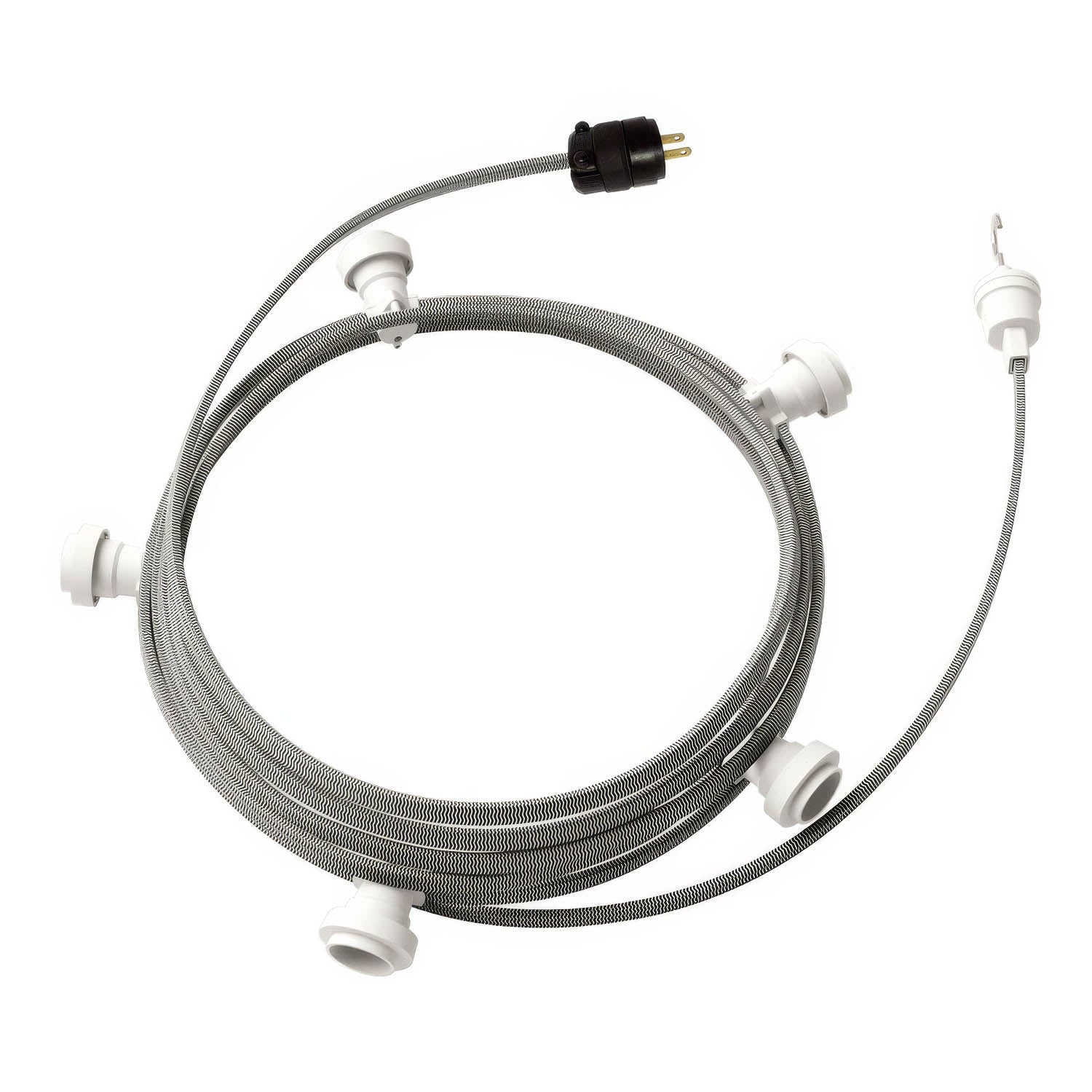 Ready-to-use 25 ft String Light with 5 white sockets, hook and plug - CZ04