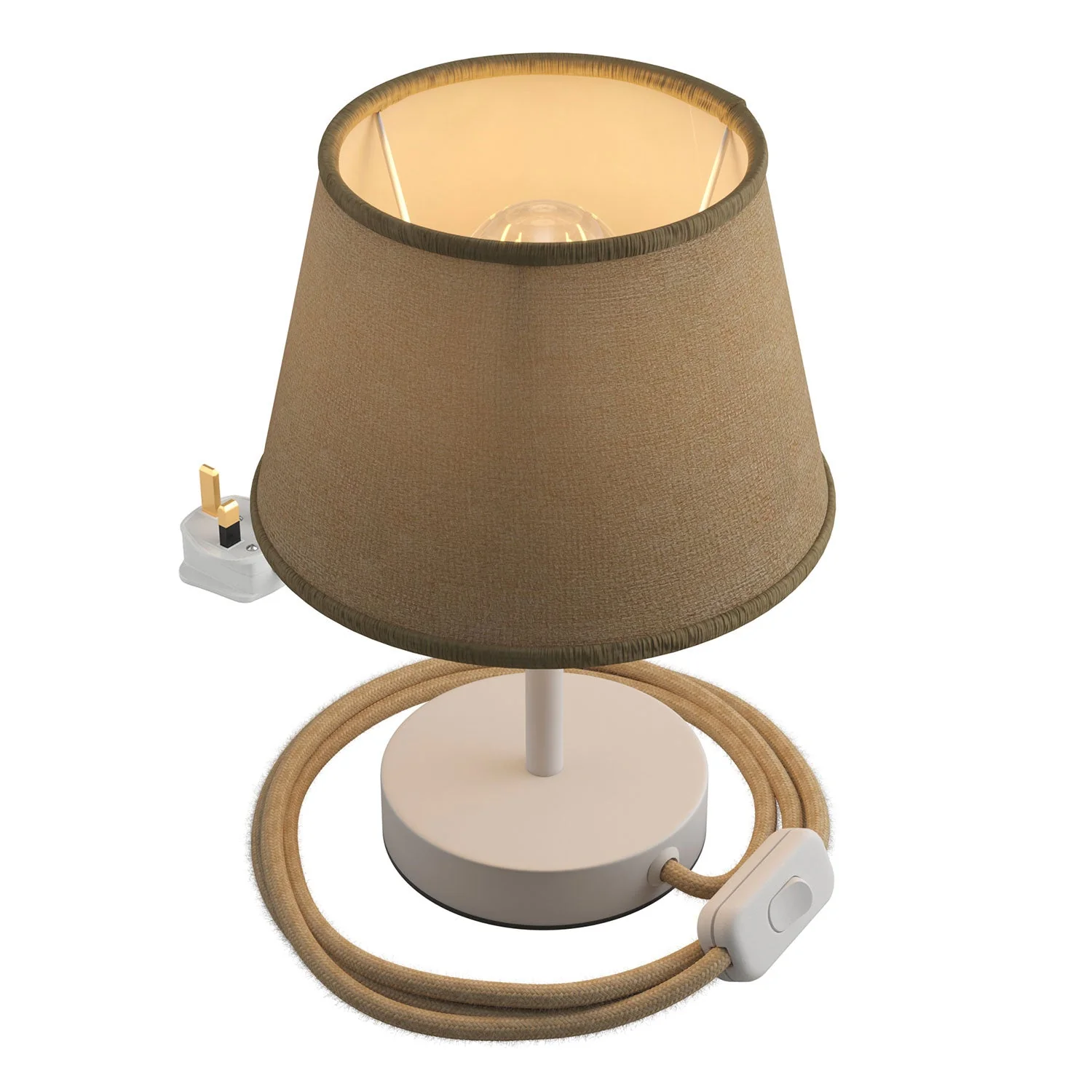 Alzaluce with Impero lampshade, metal table lamp and UK plug - Natural jute