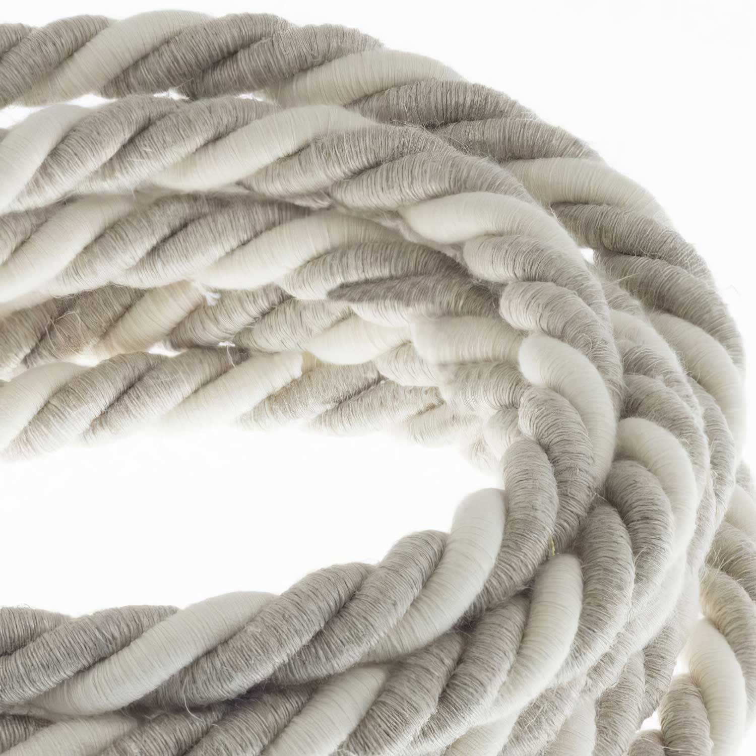 Rope electrical wire with 18/3 AWG conductors inside. Natural Linen and Raw Cotton Fabric - Image 2