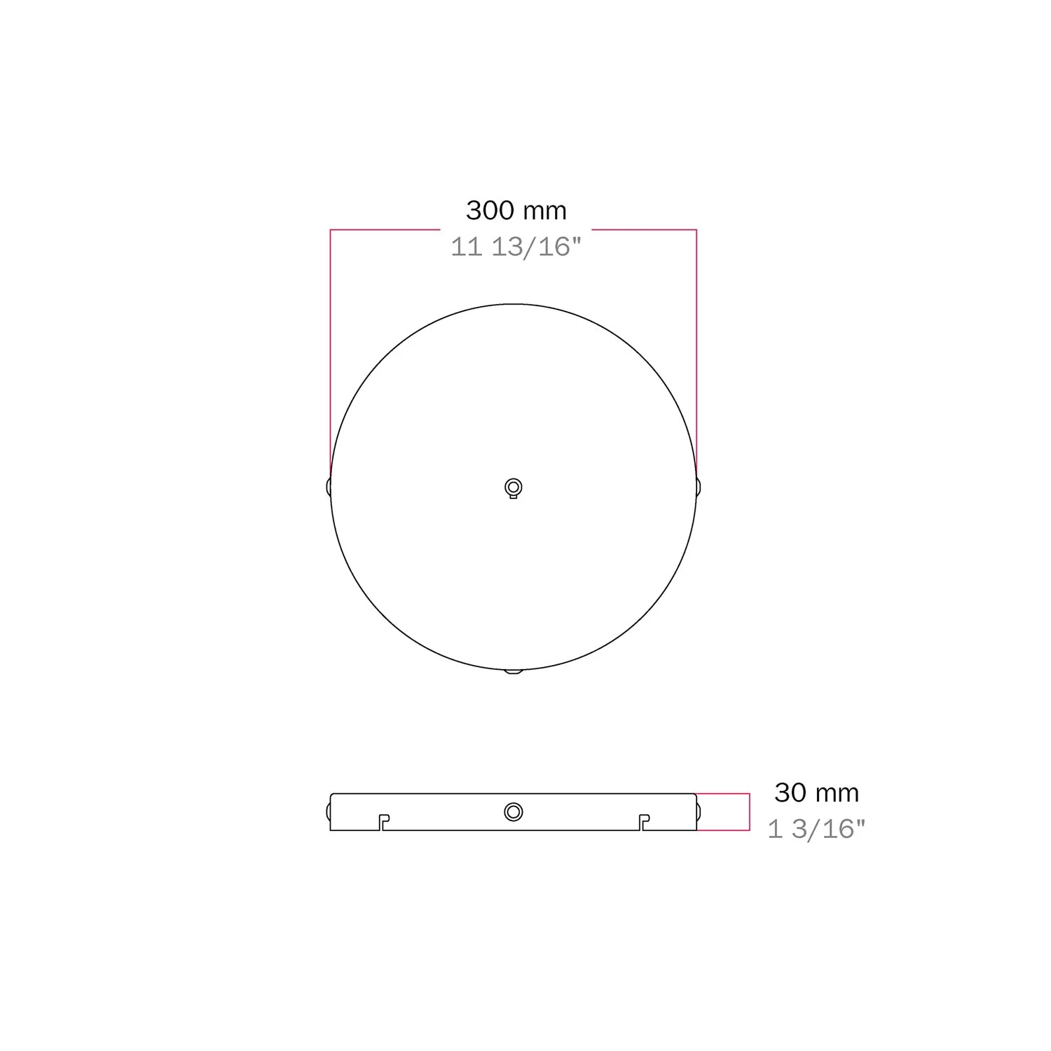Round aluminum Ceiling canopy Ø 30 cm with bracket and grounding Cord, with 1 central hole - Black - Image 20