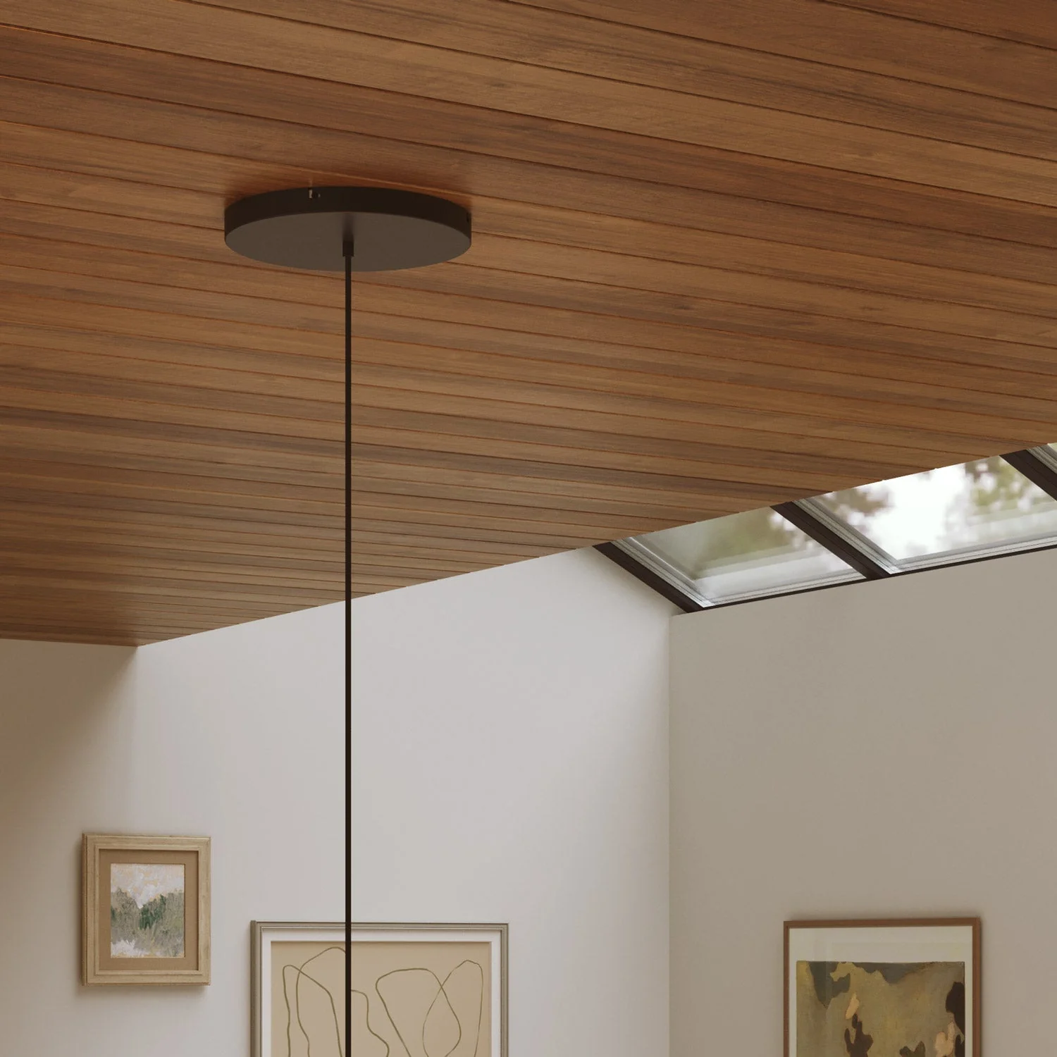 Round aluminum Ceiling canopy Ø 30 cm with bracket and grounding Cord, with 1 central hole - Black - Image 3