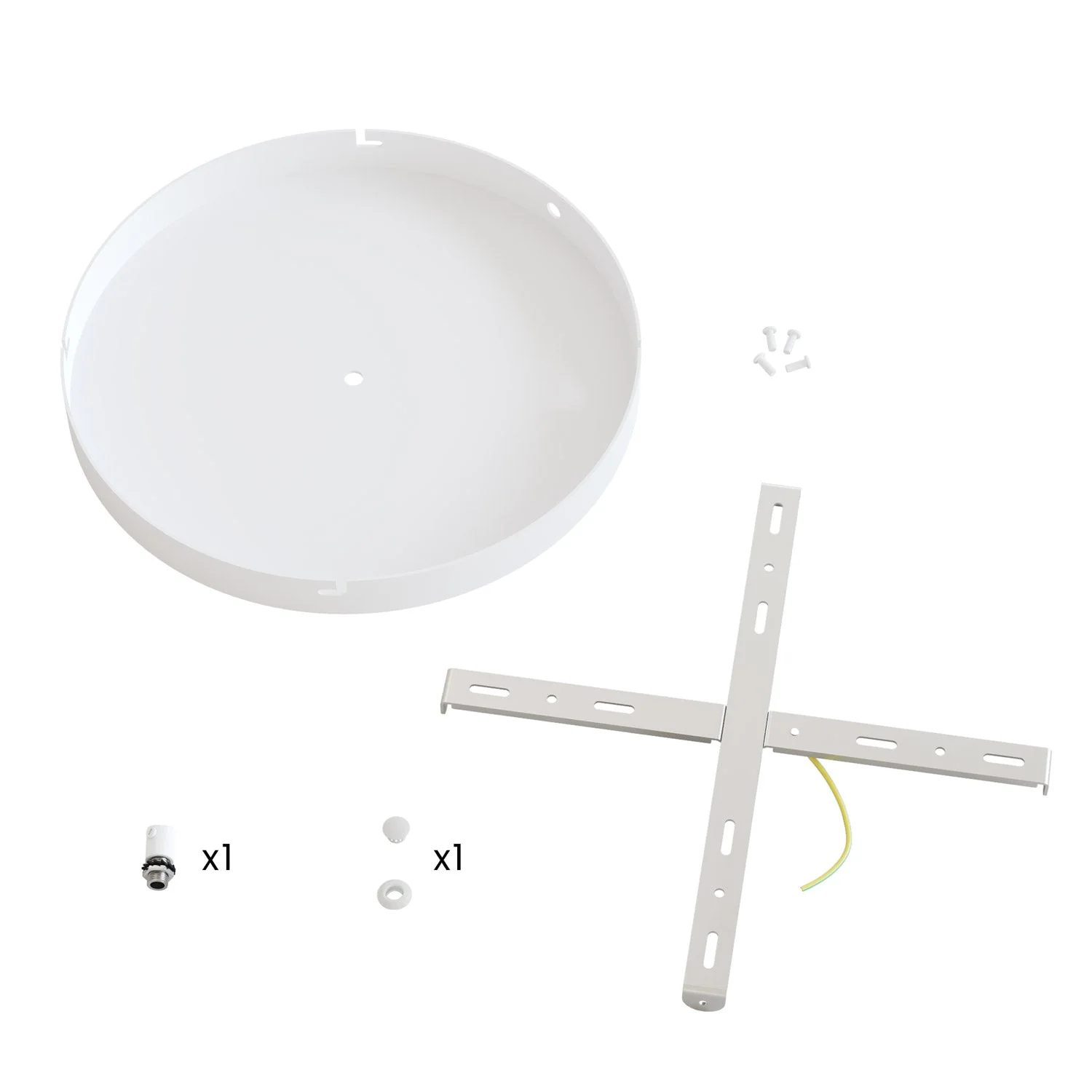 Round aluminum ceiling canopy Ø 30 cm with bracket and grounding cord, with 1 central hole - Matt White - Image 9