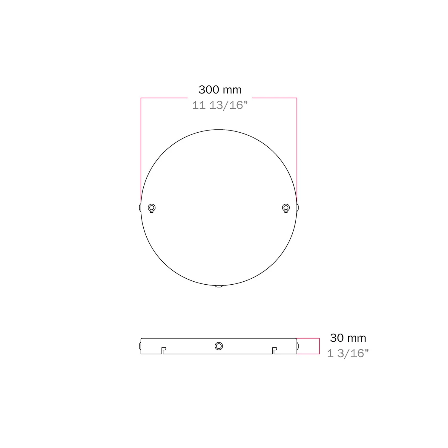 Round aluminum ceiling canopy Ø 30 cm with bracket and grounding cord, with 2 front holes - Matt White - Image 20