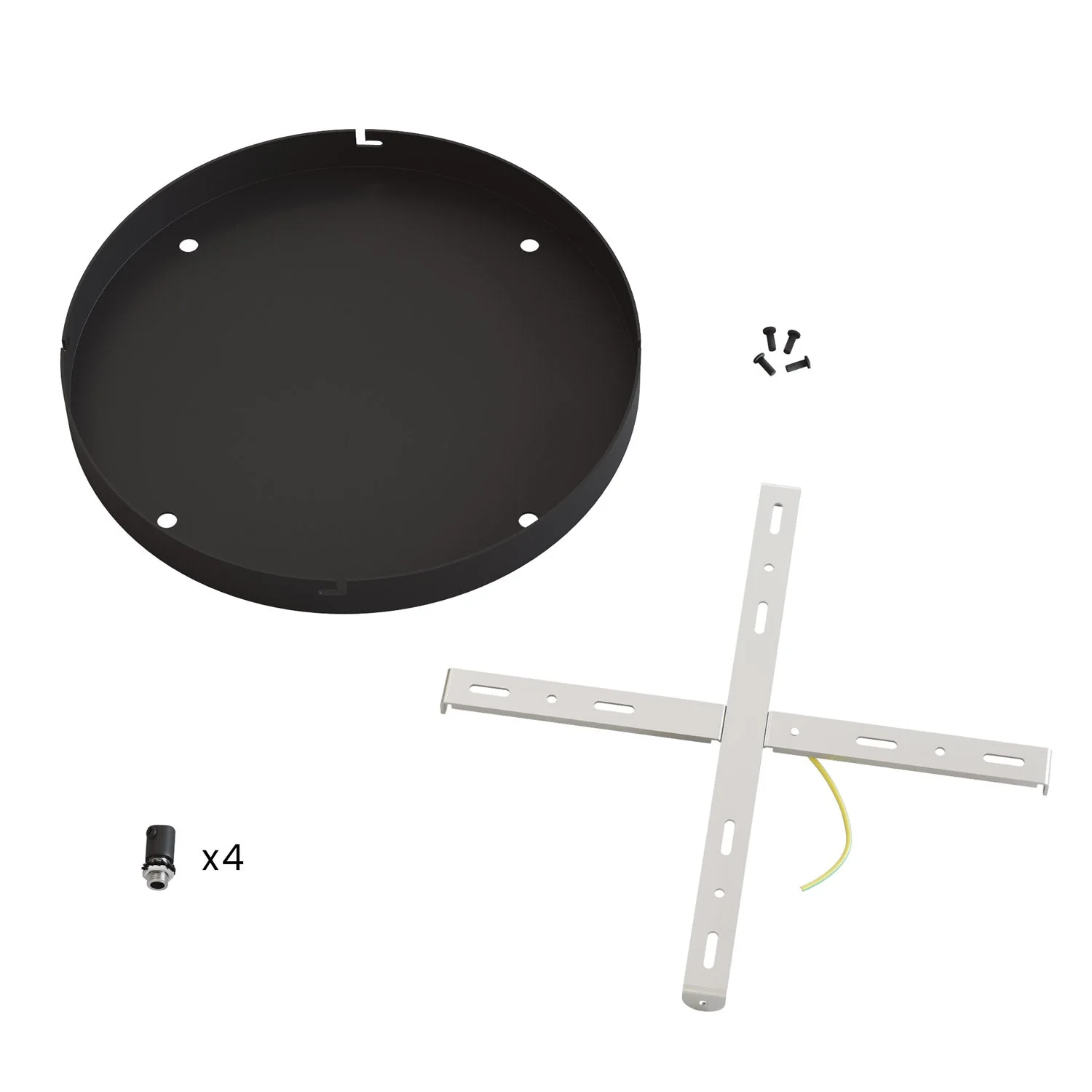 Round aluminum ceiling canopy Ø 30 cm with bracket and grounding cord, with 4 front holes - Black - Image 4