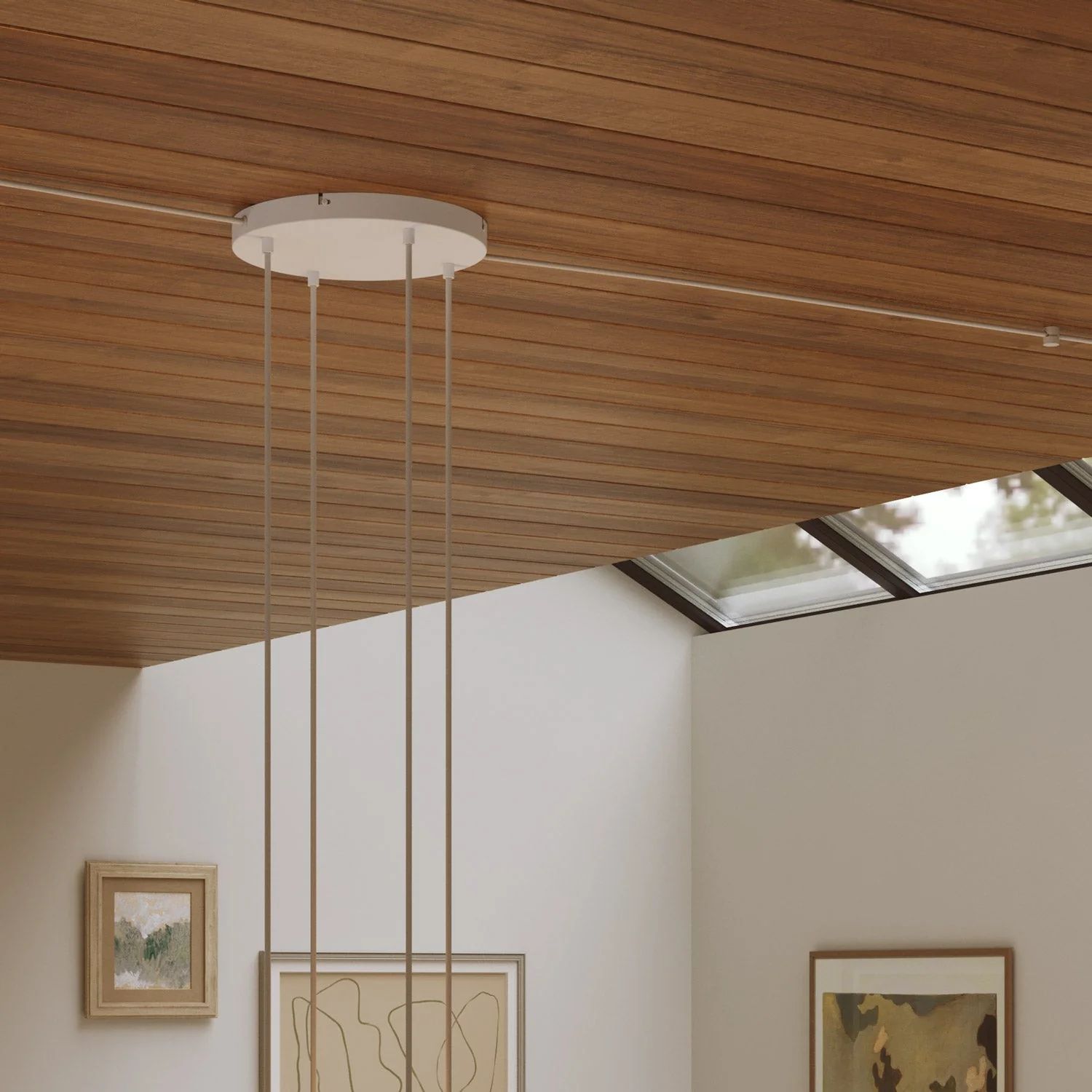 Round aluminum ceiling canopy Ø 30 cm with bracket and grounding cord, with 4 front holes - Matt White - Image 13
