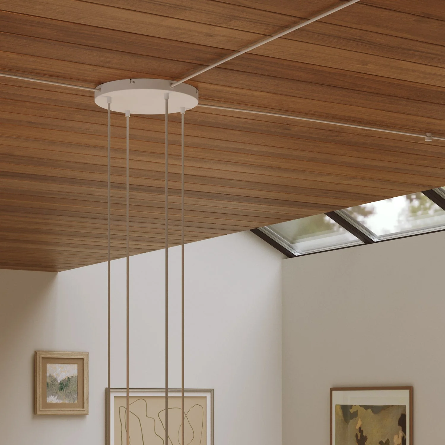 Round aluminum ceiling canopy Ø 30 cm with bracket and grounding cord, with 4 front holes - Matt White - Image 18